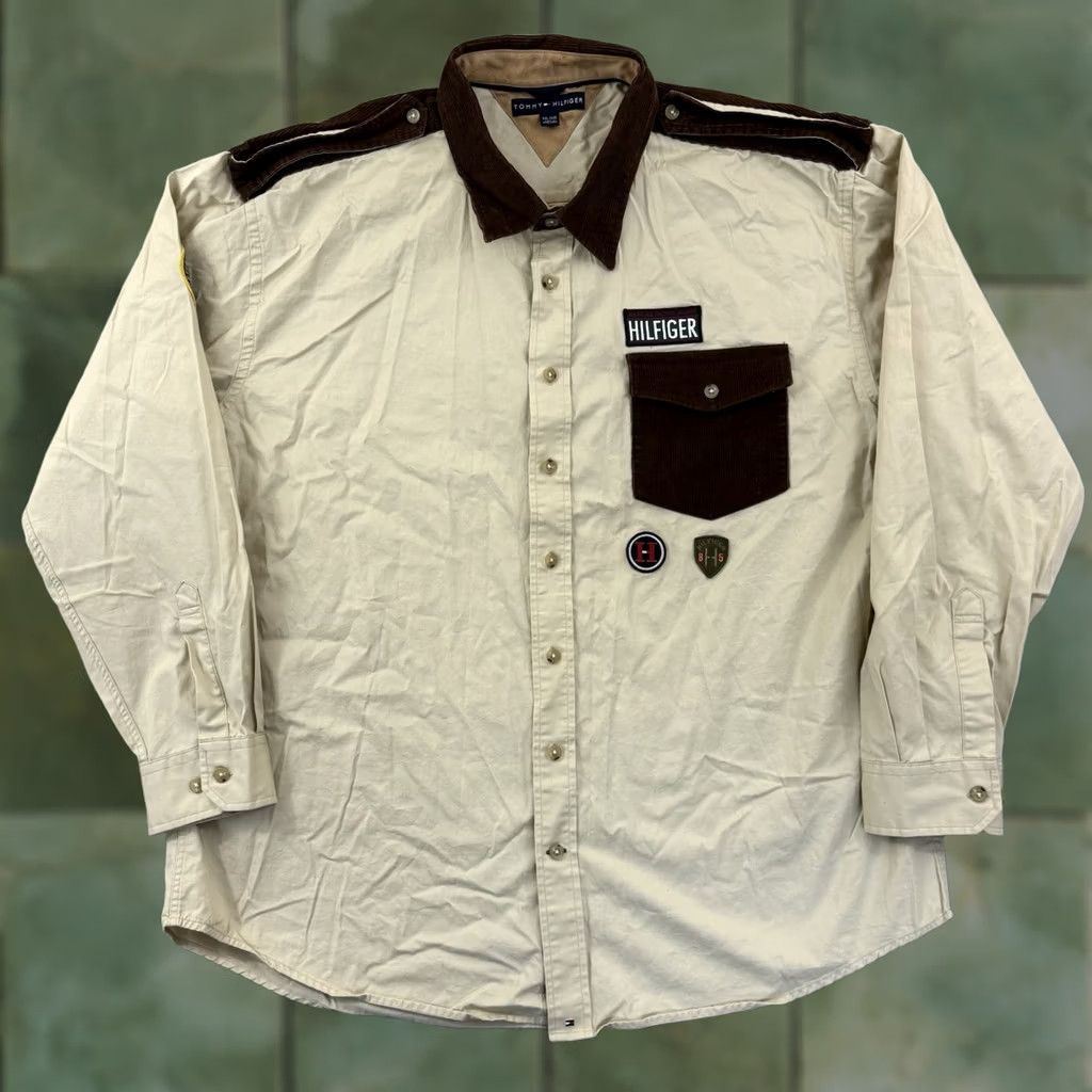 Tommy Hilfiger VINTAGE Tommy Hilfiger Shirt Mens 2XL Expedition Patrol Ranger Long Sleeve Y2K 90s Beige Cotton Blend Button-Up with Pockets Mens Size US XXL / EU 58 / 5 - 1 Thumbnail
