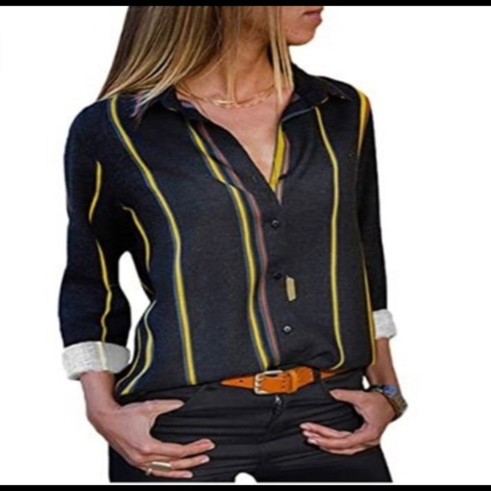 Other Shewin Roll up Sleeve Button Down Shirt Stripe Size L / US 10 / IT 46 - 1 Thumbnail