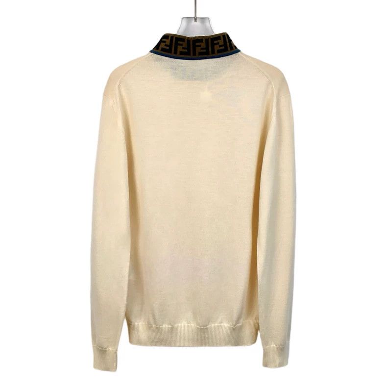 Fendi FENDI Beige Collar Logo Monogram Long Sleeve Knit Top Size US M / EU 48-50 / 2 - 2 Thumbnail