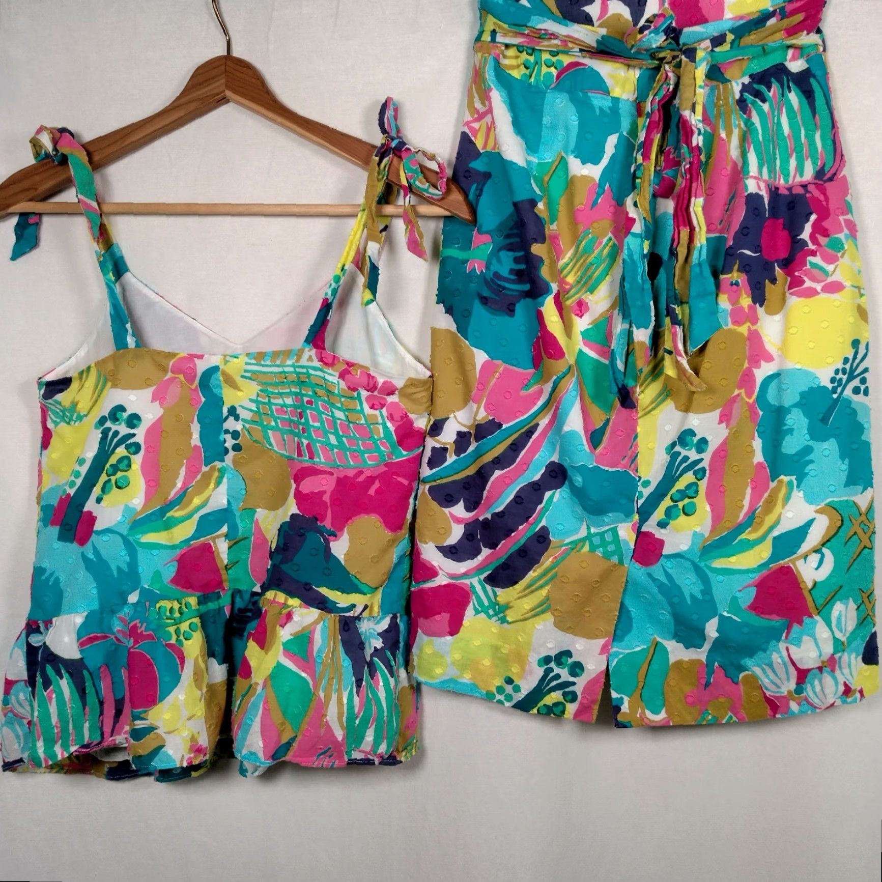 Pinko VINTAGE J Crew Floral Pleated Skirt Set Womens 0P Petite Cotton Satin Beach Summer Outfit Size 25" / US 0 / IT 36 - 2 Thumbnail