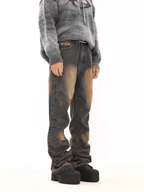 Japanese Brand × Jean Retro yellow mud-dyed distressed wide-leg loose jeans Size US 32 / EU 48 - 1 Thumbnail