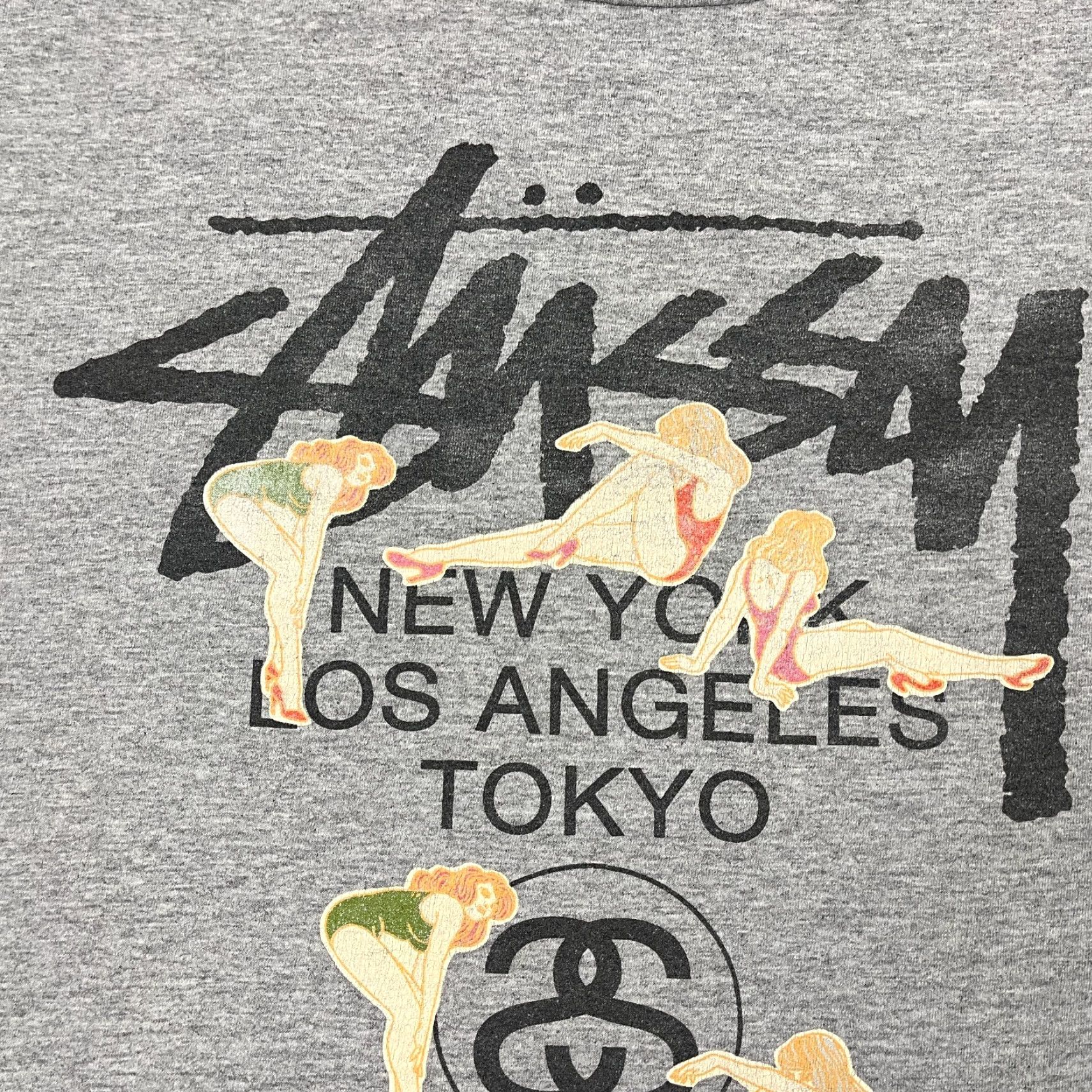 Vintage Stussy Shirt Mens L Gray World Tour Worldwide Pin Up Girls Graphic Streetwear T Shirt" Size US L / EU 52-54 / 3 - 3 Thumbnail