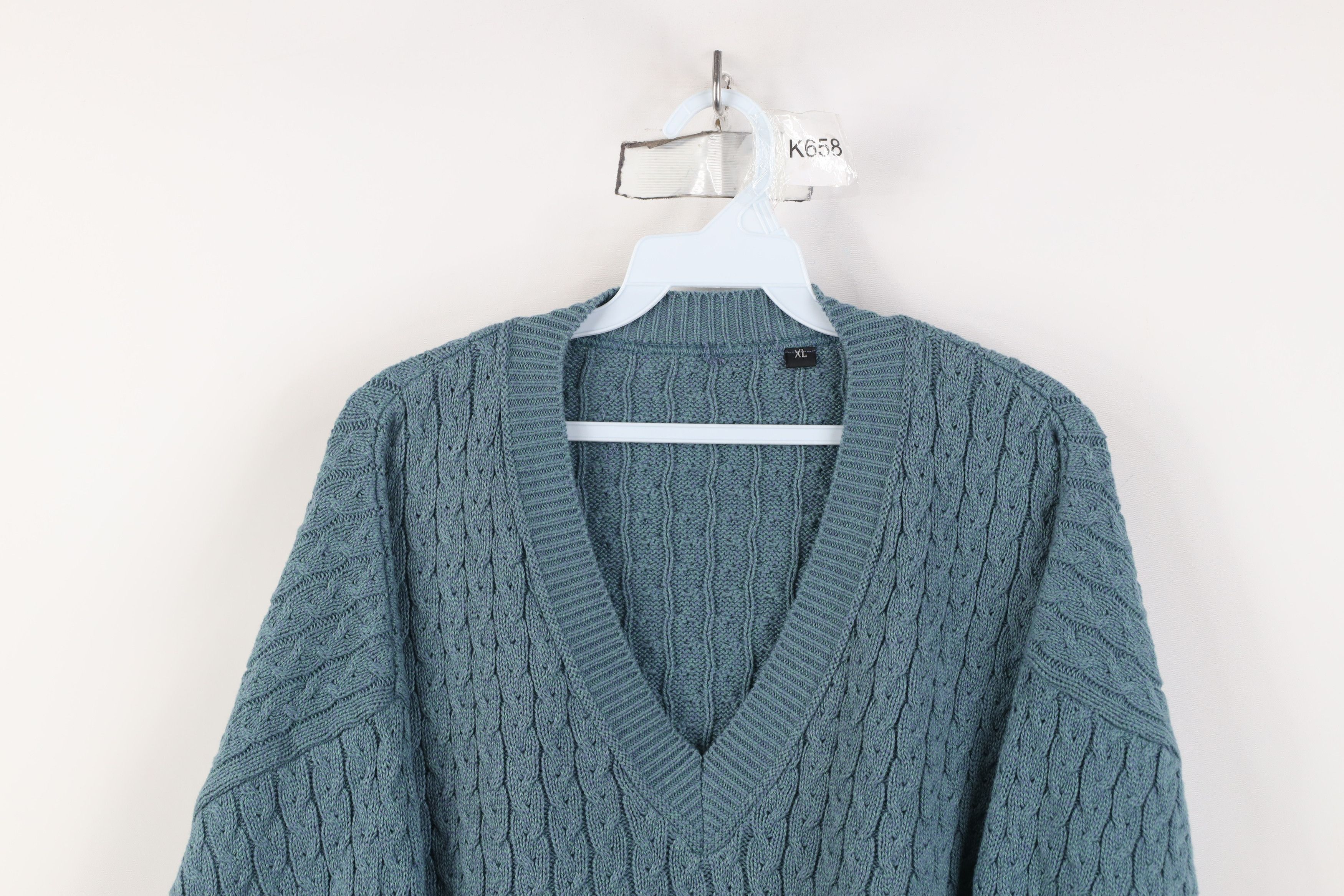 Vintage Vintage 90s Streetwear Cable Knit V-Neck Sweater Blue USA Size US XL / EU 56 / 4 - 2 Thumbnail