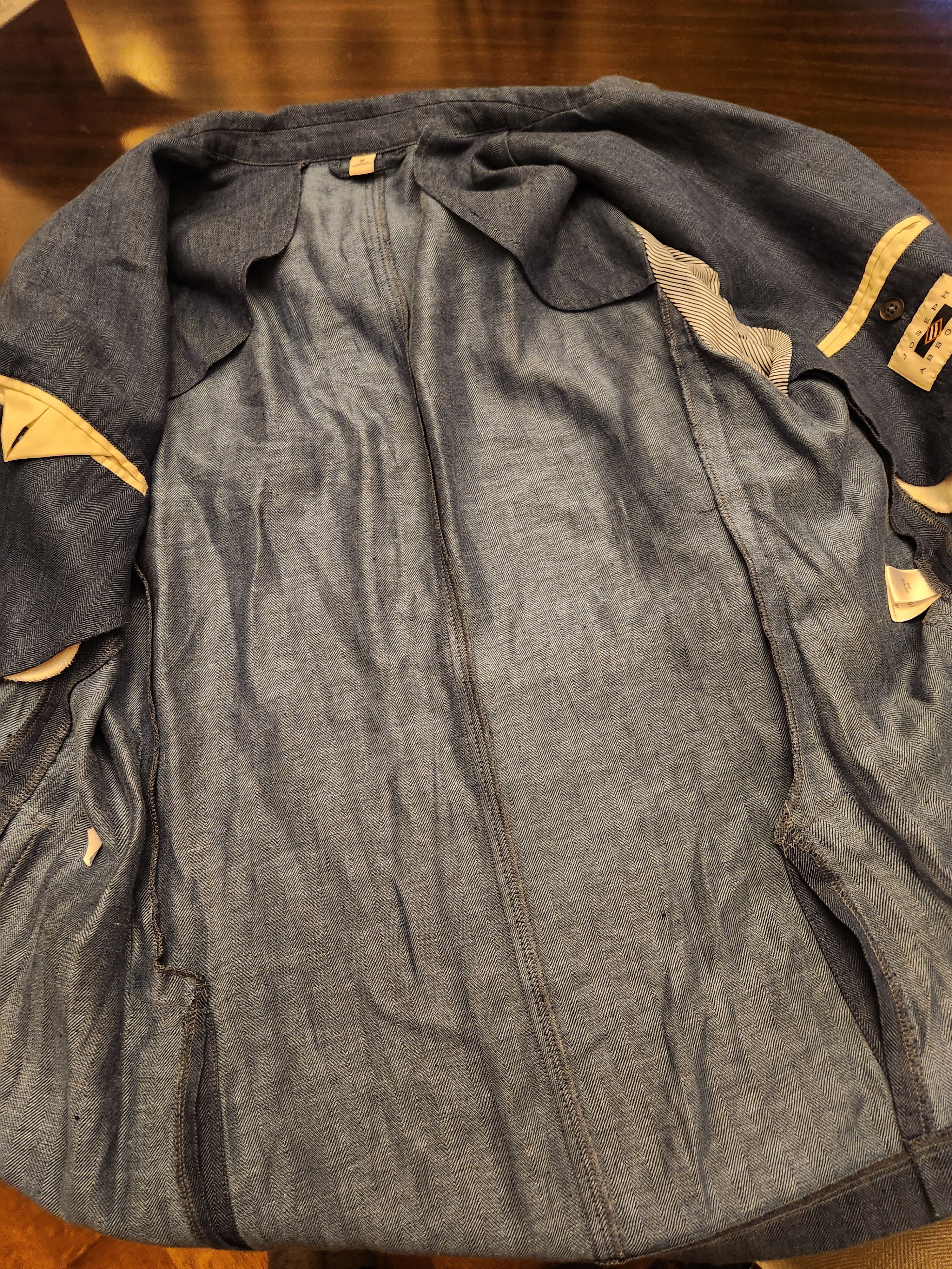 Joseph Abboud NWOT Men's 100%‎ Linen Blue Herringbone Unstructured Blazer Size US M / EU 48-50 / 2 - 3 Thumbnail