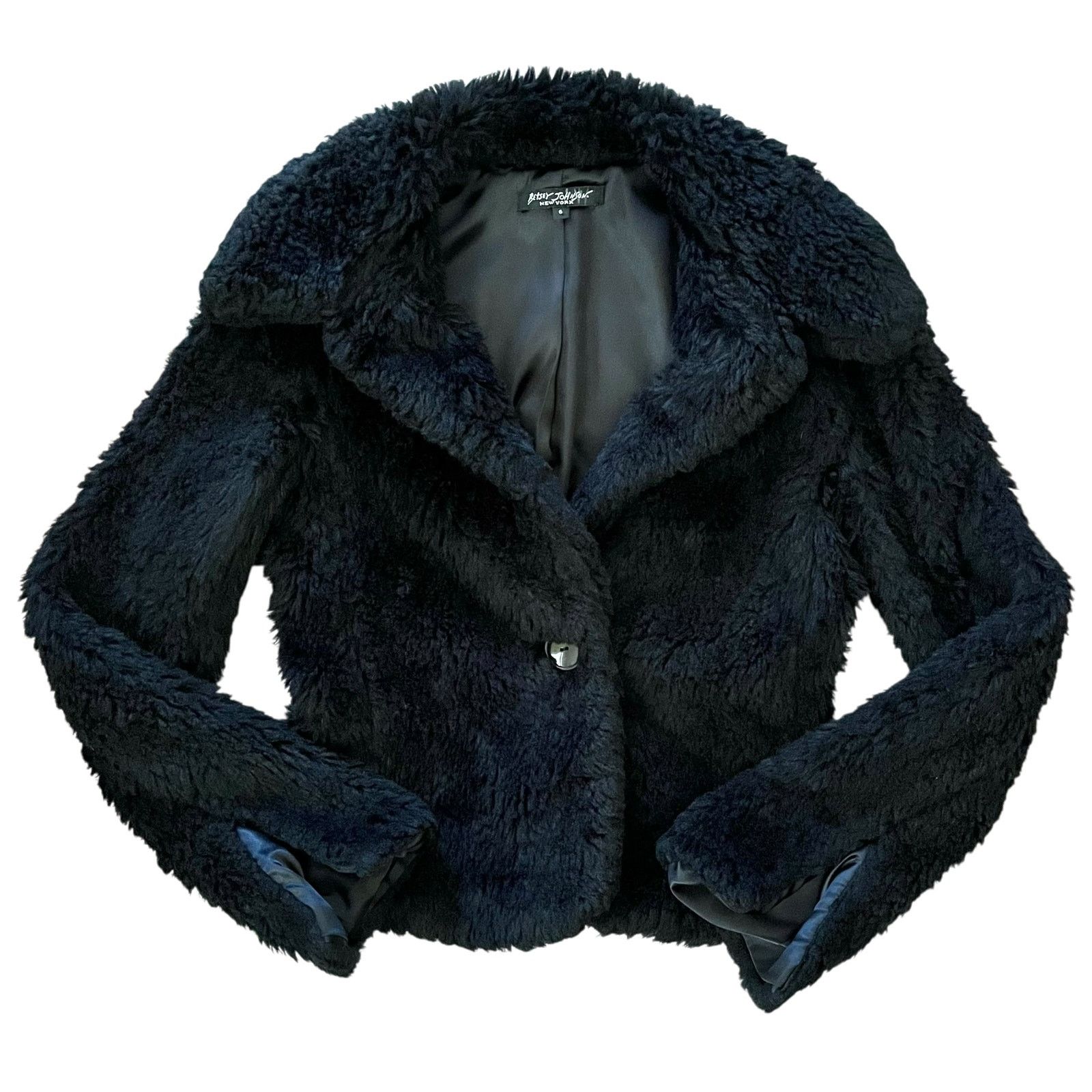 Betsey Johnson × Vintage Betsey Johnson 1990s Vintage Black Faux Fur Jacket Coat Size S / US 4 / IT 40 - 1 Thumbnail