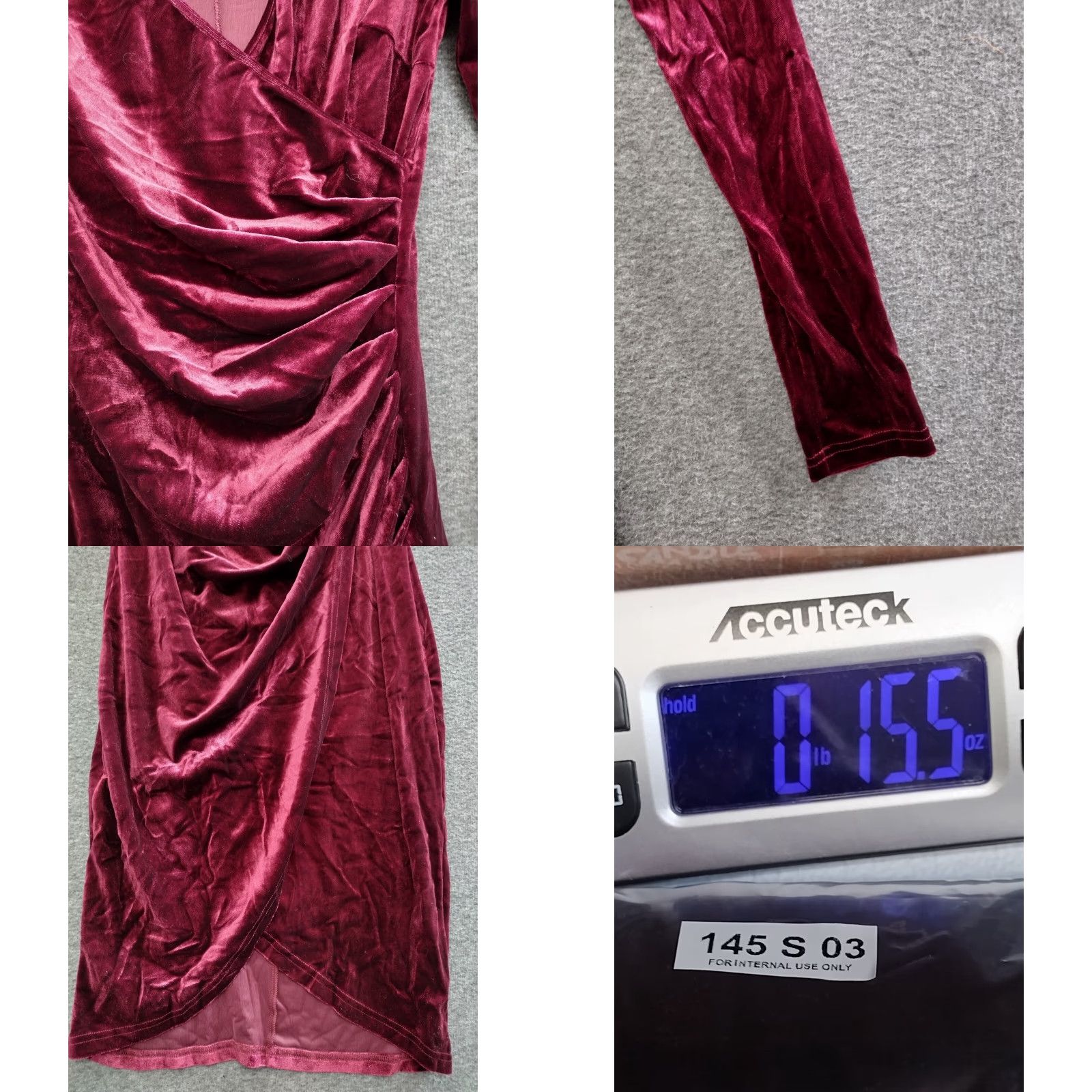 Velvet Dirass Women Dress S Burgundy Velvet Bodycon Ruched Cocktail Over Lap Dress Size S / US 4 / IT 40 - 8 Thumbnail