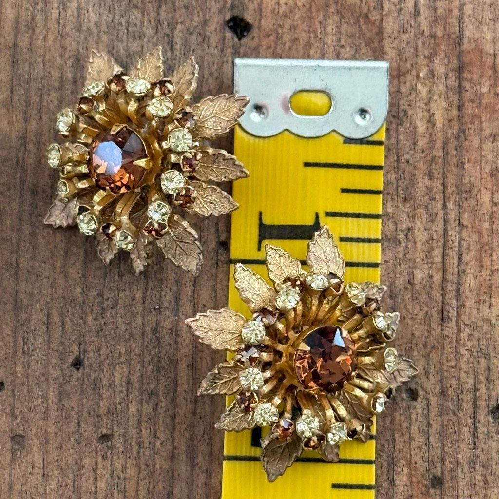 Miriam Haskell Vintage 50s Miriam Haskell Amber Rhinestone Gold Leaf Clip O Size ONE SIZE - 5 Thumbnail