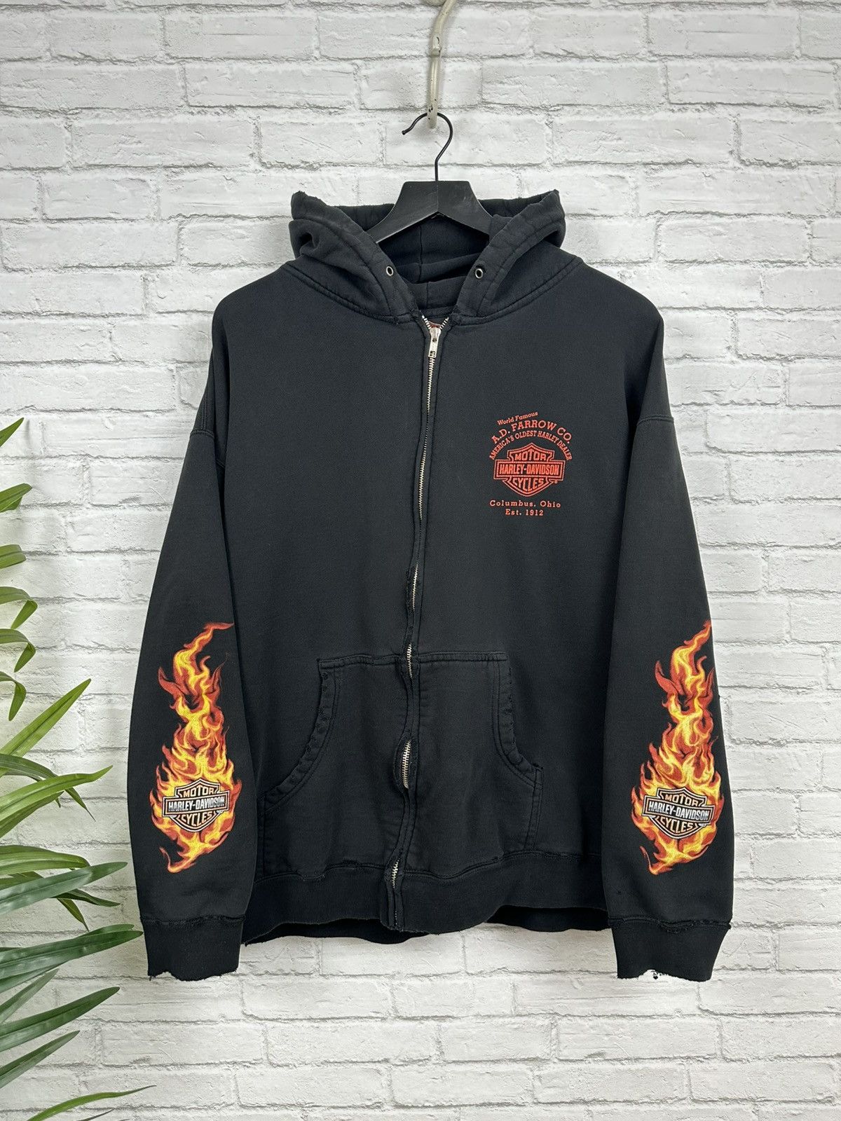 Harley Davidson (XL) THRASHED OUT FLAMES Harley Davidson Zip Up Hoodie Size US XL / EU 56 / 4 - 3 Thumbnail