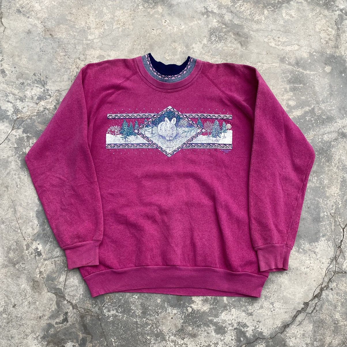 Vintage 90s Winter Rabbit sweatshirt SC001 Size US XL / EU 56 / 4 - 1 Thumbnail