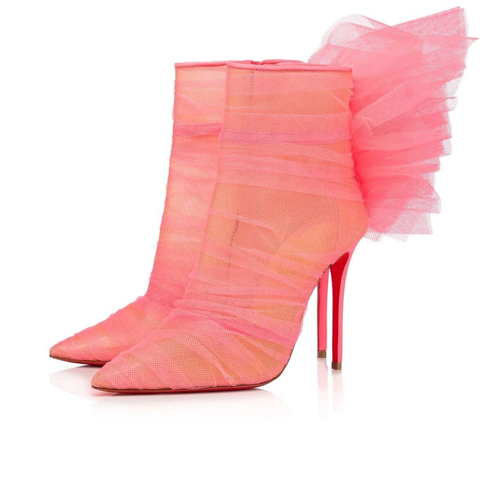 Christian Louboutin Libellibooty 100 Pink Mesh Tulle Ankle Boot Heel Pump 39.5 Size US 9.5 / IT 39.5 - 1 Thumbnail