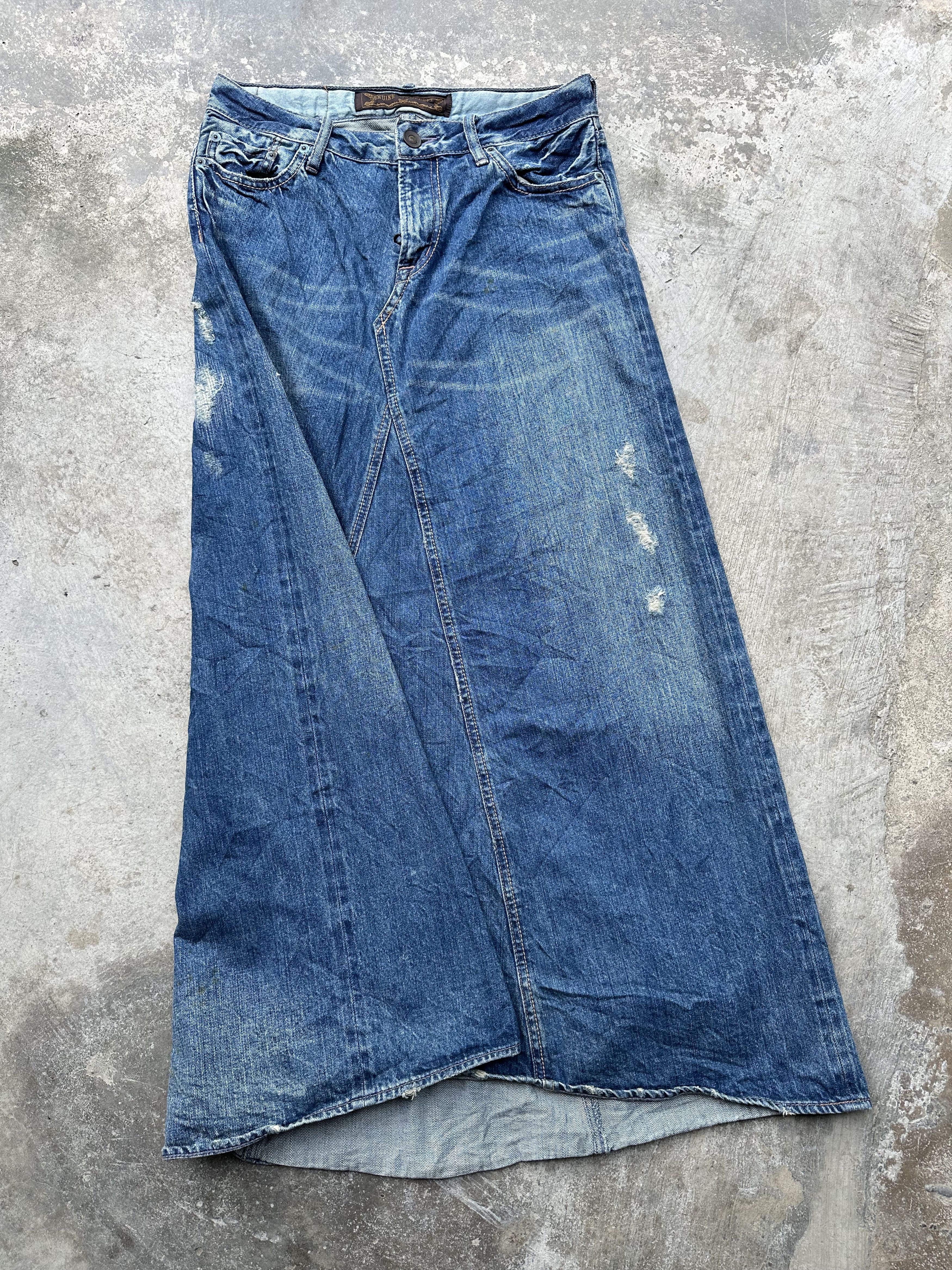 If Six Was Nine Genuine Vintage G.O.A Maxi Denim Distressed Selvedge Skirt Size 30" / US 8 / IT 44 - 3 Thumbnail
