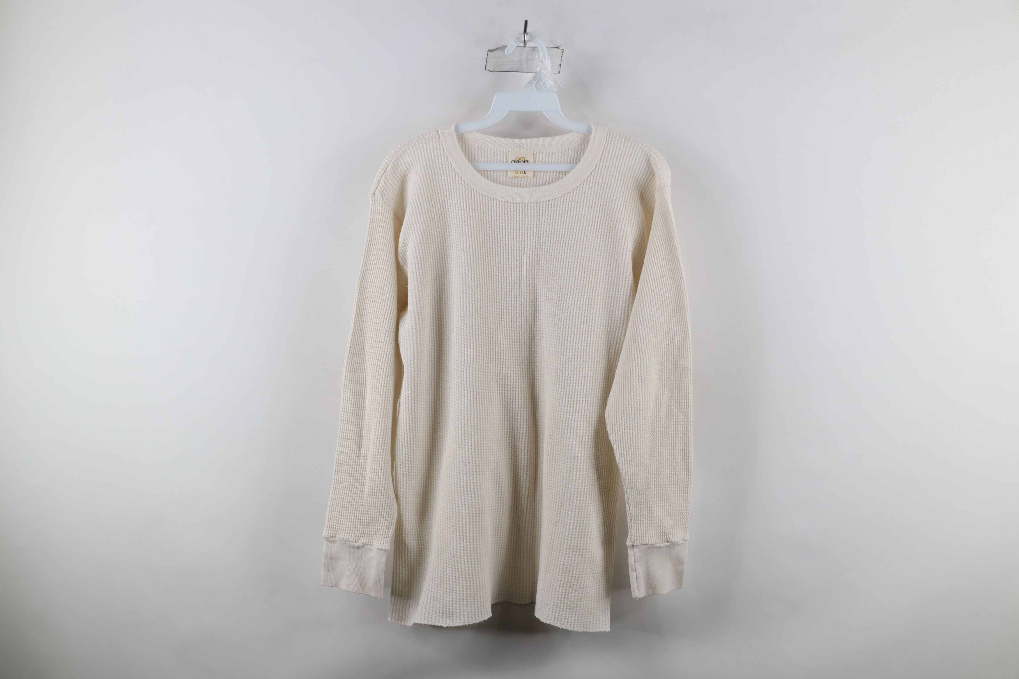 Vintage Vintage 90s Streetwear Waffle Knit Long Sleeve T-Shirt Cream Size US L / EU 52-54 / 3 - 1 Thumbnail