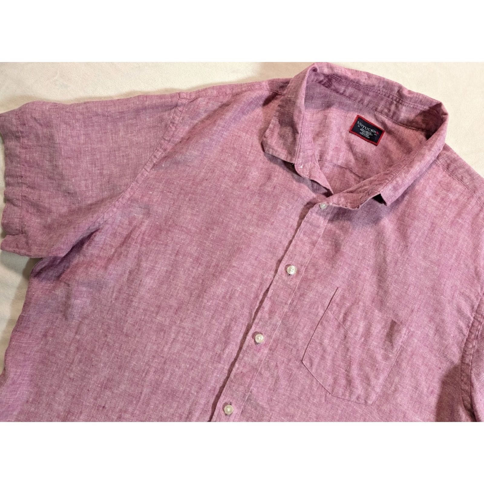 UNTUCKit UNTUCKit Shirt Adults 2XL Pink Wrinkle Resistant Linen Short Sleeve Button-Down Collared Casual Modern Button-Up Shirt Men Size US XXL / EU 58 / 5 - 2 Thumbnail
