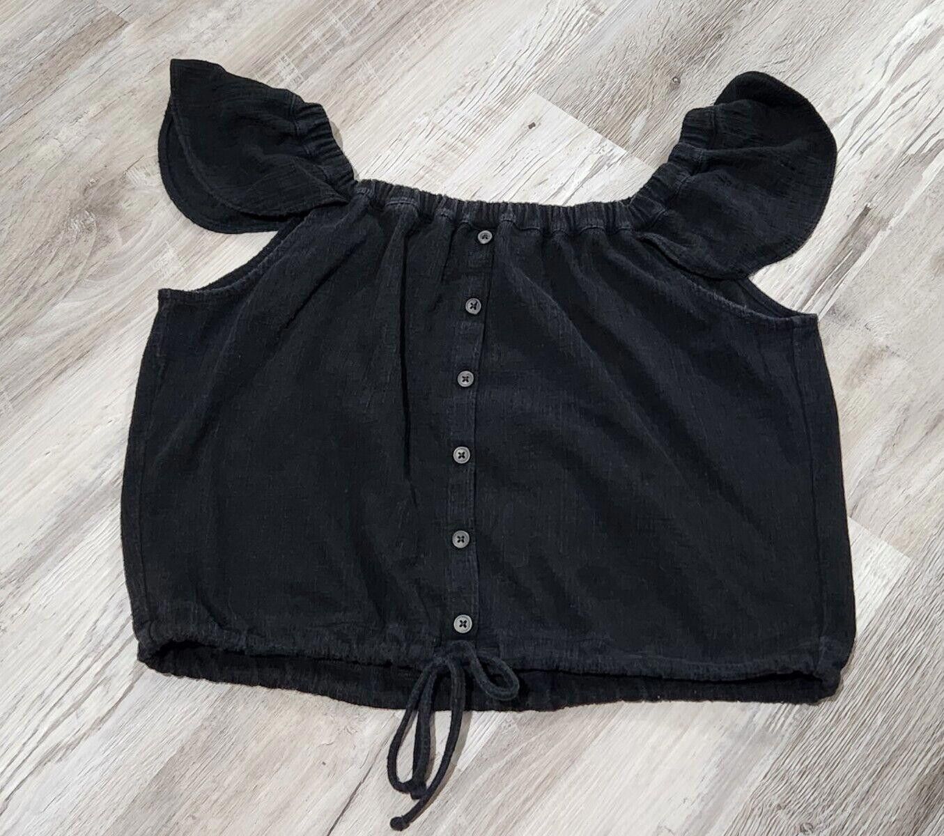 Madewell Madewell Crop Top Extra Large Black Off The Shoulder Button Size XL / US 12-14 / IT 48-50 - 1 Thumbnail