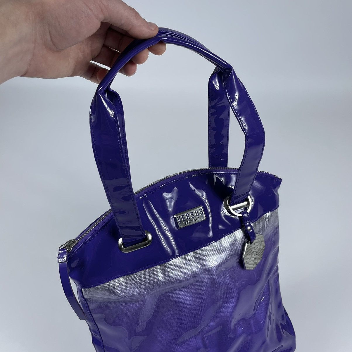 Versus Versace VERSUS Versace Purple and Metallic Silver Zippered Handbag Size ONE SIZE - 8 Thumbnail