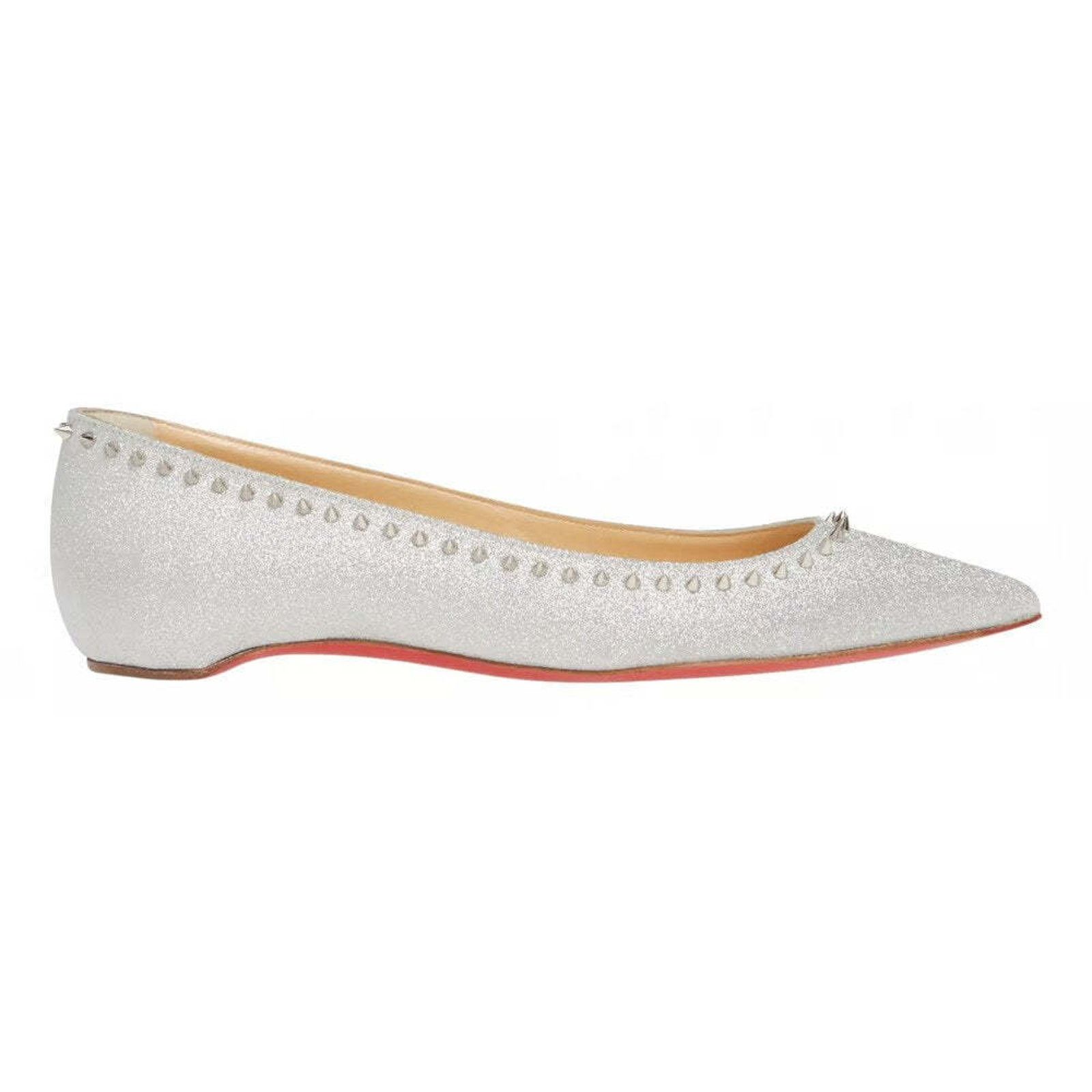 Christian Louboutin Christian Louboutin Anjalina Flat Silver Glitter Pointed Size US 7.5 / IT 37.5 - 2 Thumbnail