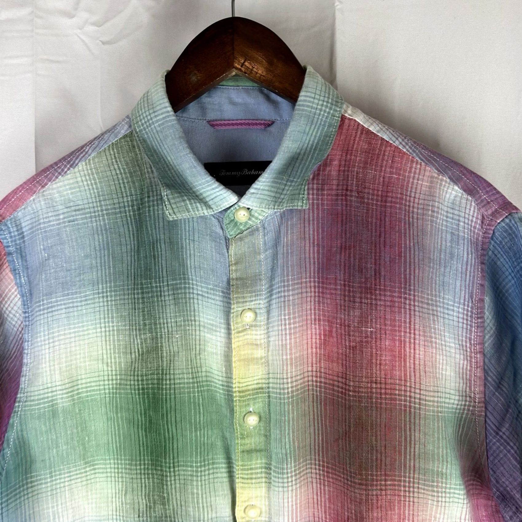 Tommy Bahama Tommy Bahama Shirt Mens 100% Linen Button Up Medium Multicolor Check Short Sleeve Casual Shirt Button-Up Fans Mens Regular XS? Size US M / EU 48-50 / 2 - 2 Thumbnail