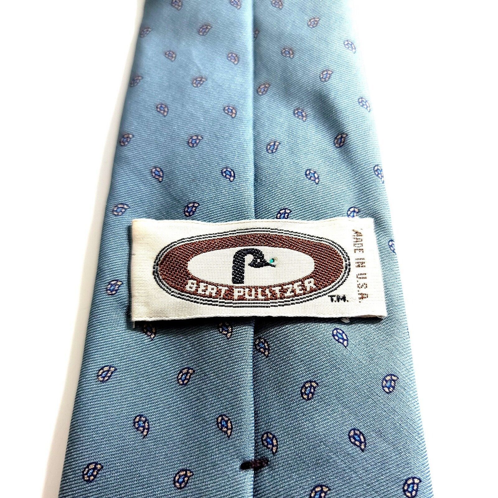 Bert Pulitzer Bert Pulitzer USA Paisley Print Blue Short Skinny Silk Tie Size ONE SIZE - 3 Thumbnail