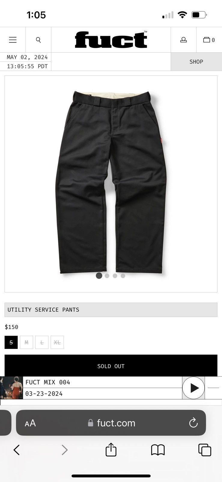 image of Fuct Utility Pants in Black, Men's (Size 37)