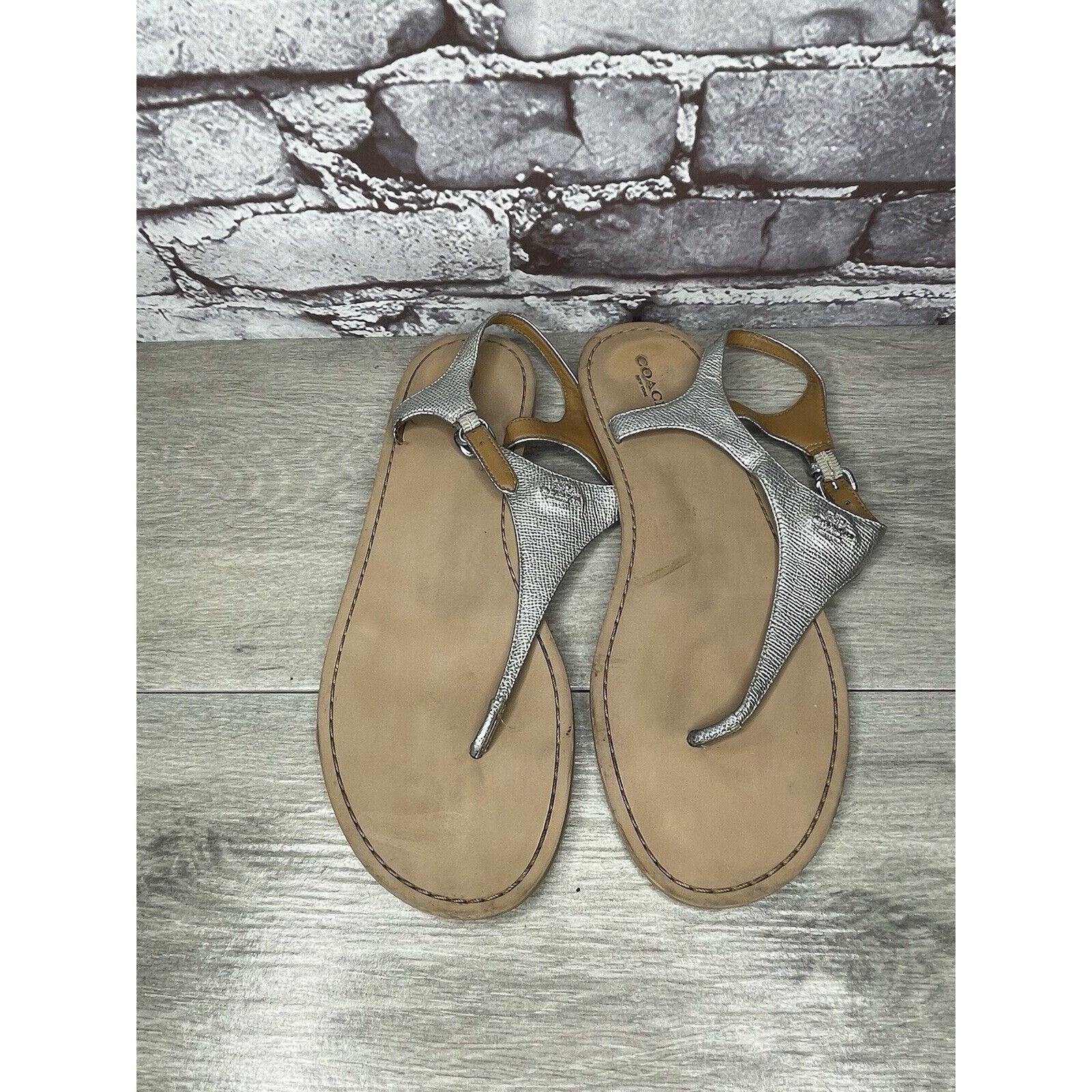 Coach Coach Cheyanne Silver Leather Thong Strap Flats Sandals Wome Size US 9.5 / IT 39.5 - 2 Thumbnail