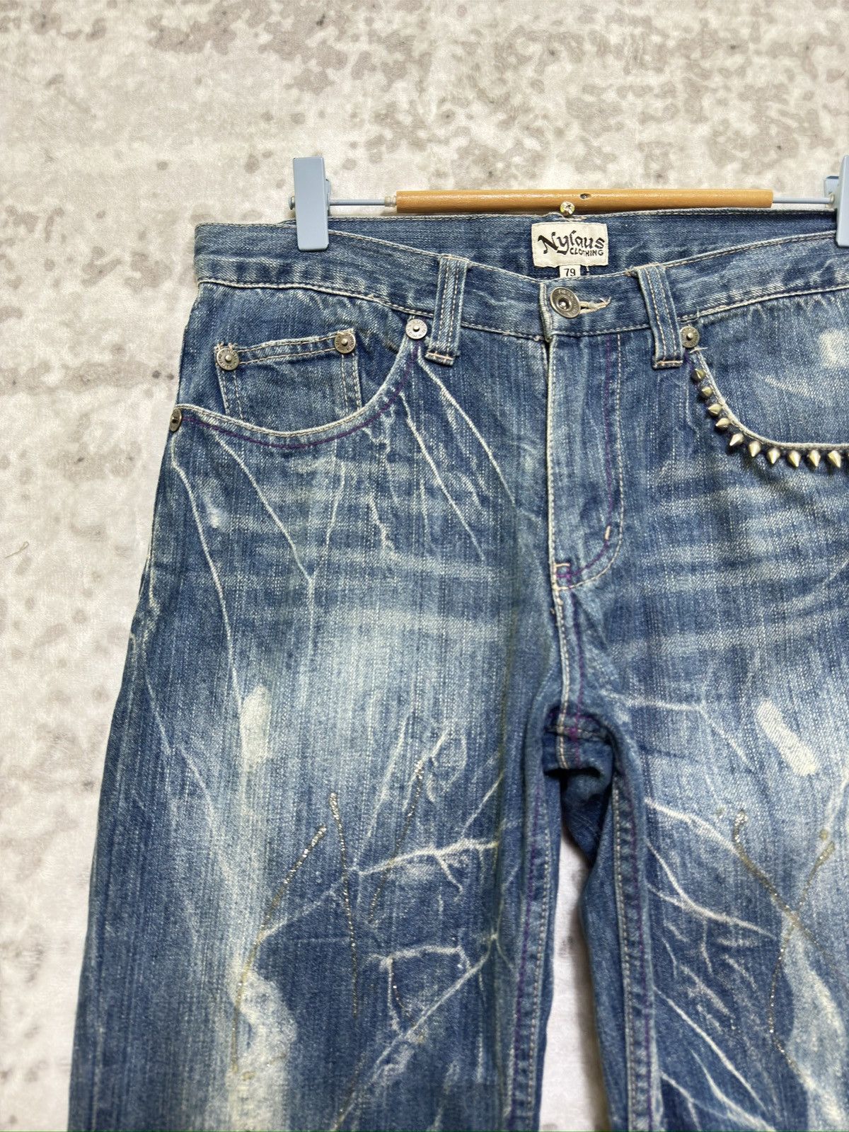 Hysteric Glamour NYLAUS Studded Claw Mark Glitter Splash Denim Jeans Size US 30 / EU 46 - 4 Thumbnail