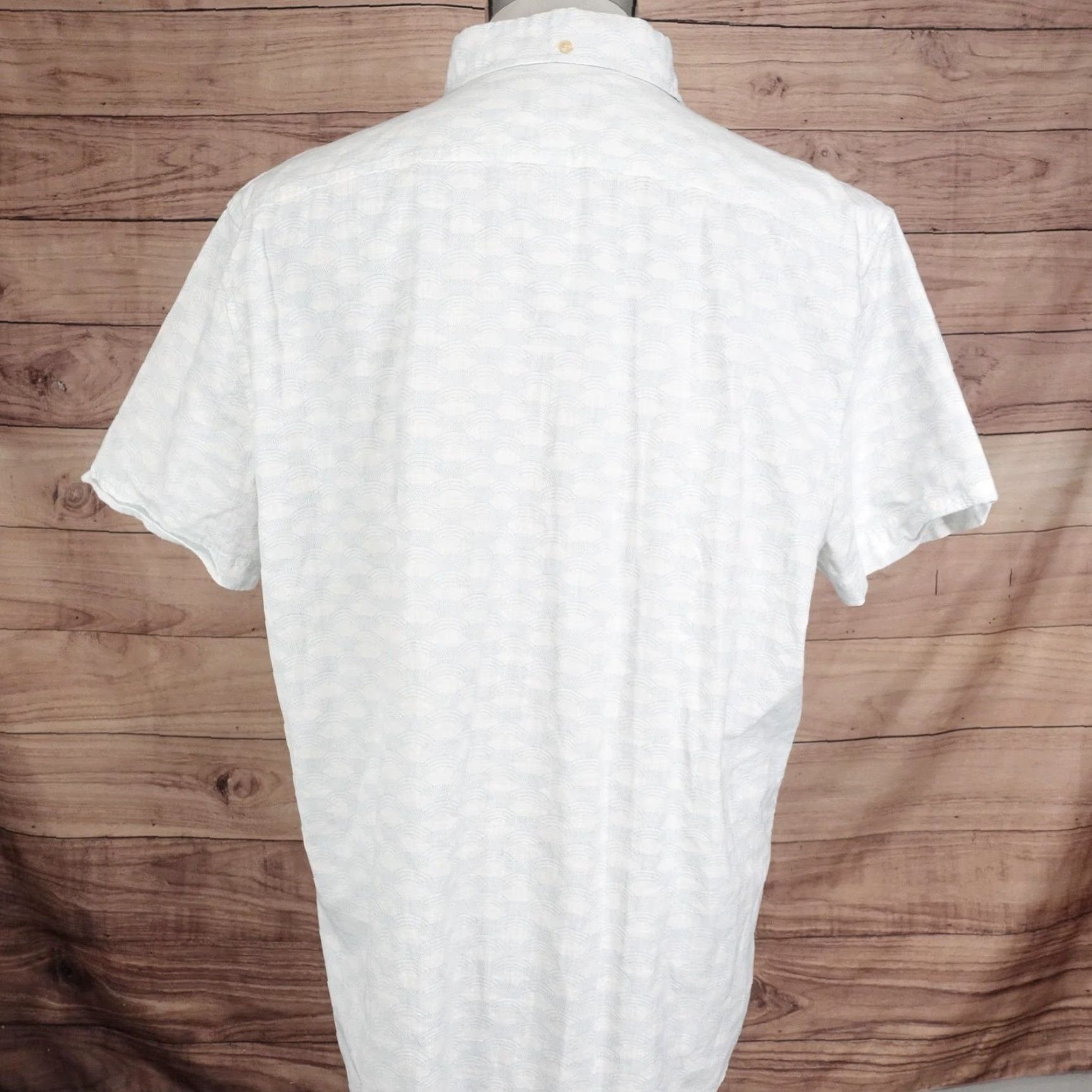 Ben Sherman BEN SHERMAN Shirt Mens XL White Micro Print Short Sleeve Button Down Stretch Cotton Blend Size US XL / EU 56 / 4 - 6 Thumbnail