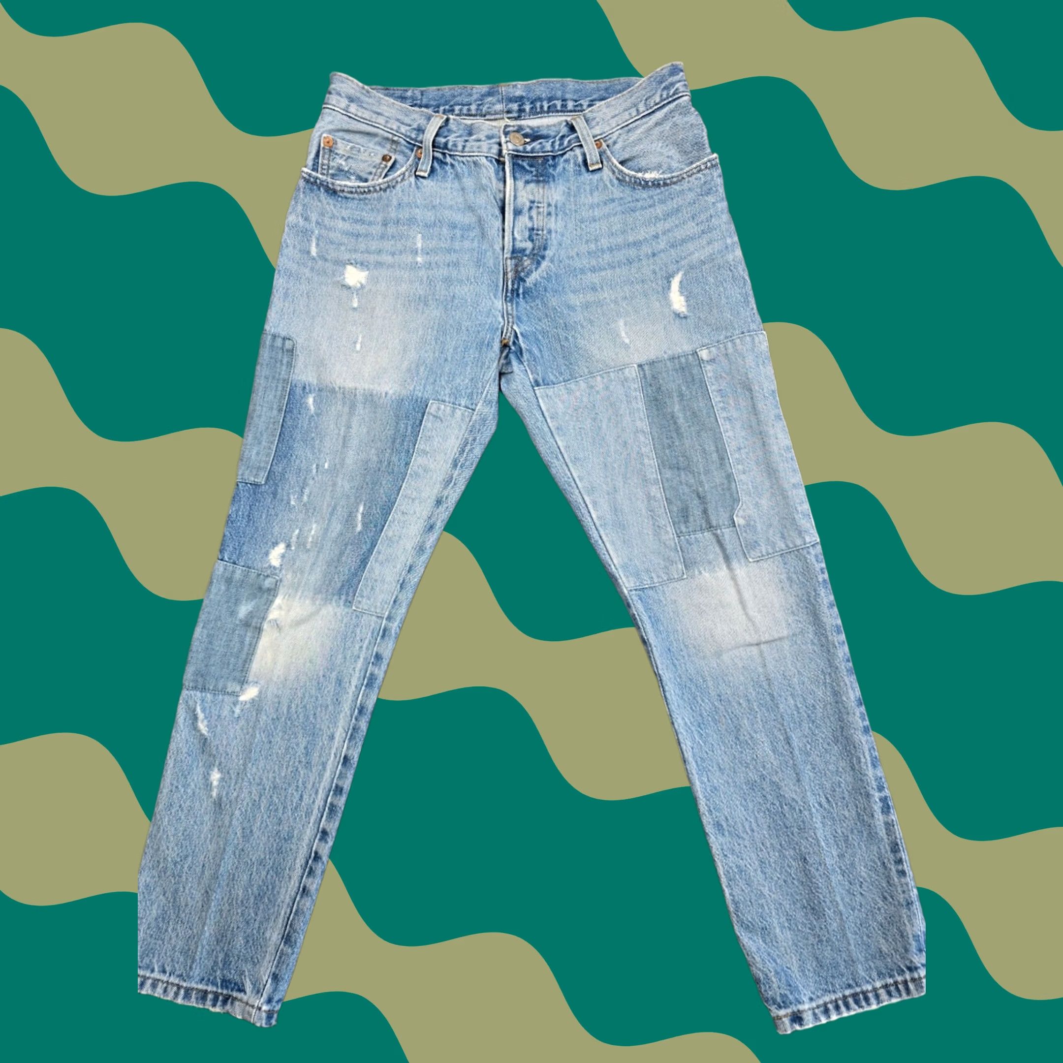 Levi's 501 Ct Jeans Womens W27 L27 Light Blue Distressed Patchwork in Silver, Women's (Size 28)