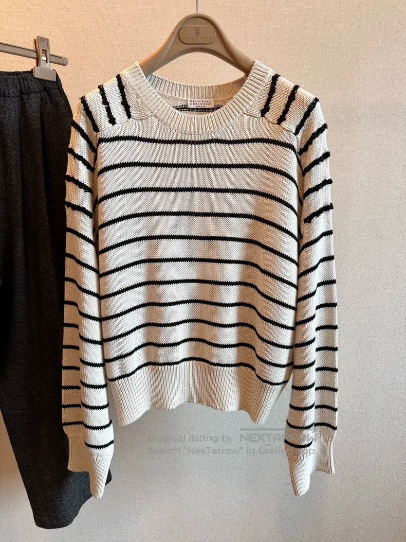 Other Brunello Cucinelli Striped Cotton Knit Sequin Sweater Size S / US 4 / IT 40 - 1 Thumbnail