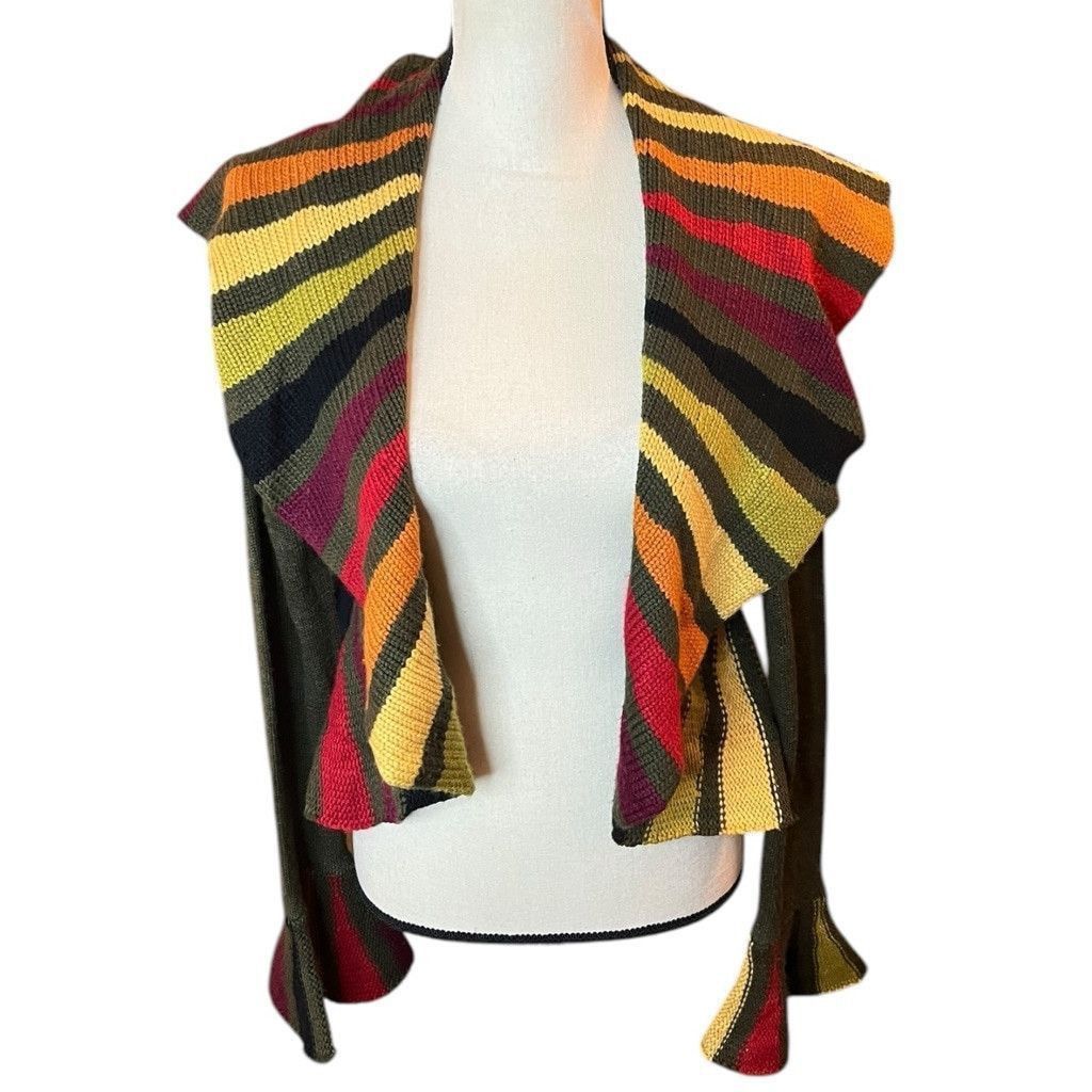 Vintage Y2K What's Hot Rainbow Bell Sleeve Open Front Cardigan M/L Size M / US 6-8 / IT 42-44 - 2 Thumbnail