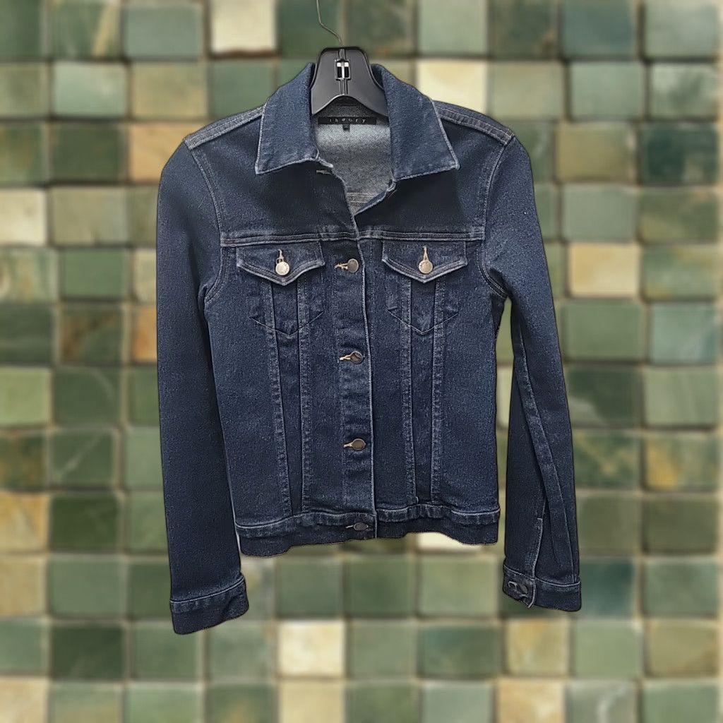 Theory VINTAGE Theory Denim Jacket Womens Size P Dark Wash Jacket Women Regular Blue Denim Size S / US 4 / IT 40 - 1 Thumbnail