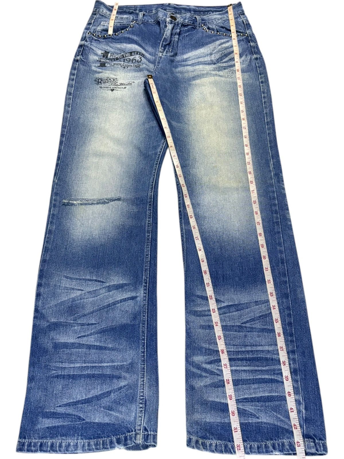 Japanese Brand Vintage Japanese Brand Mud Wash Studded Printed Baggy Jeans Size US 32 / EU 48 - 13 Thumbnail