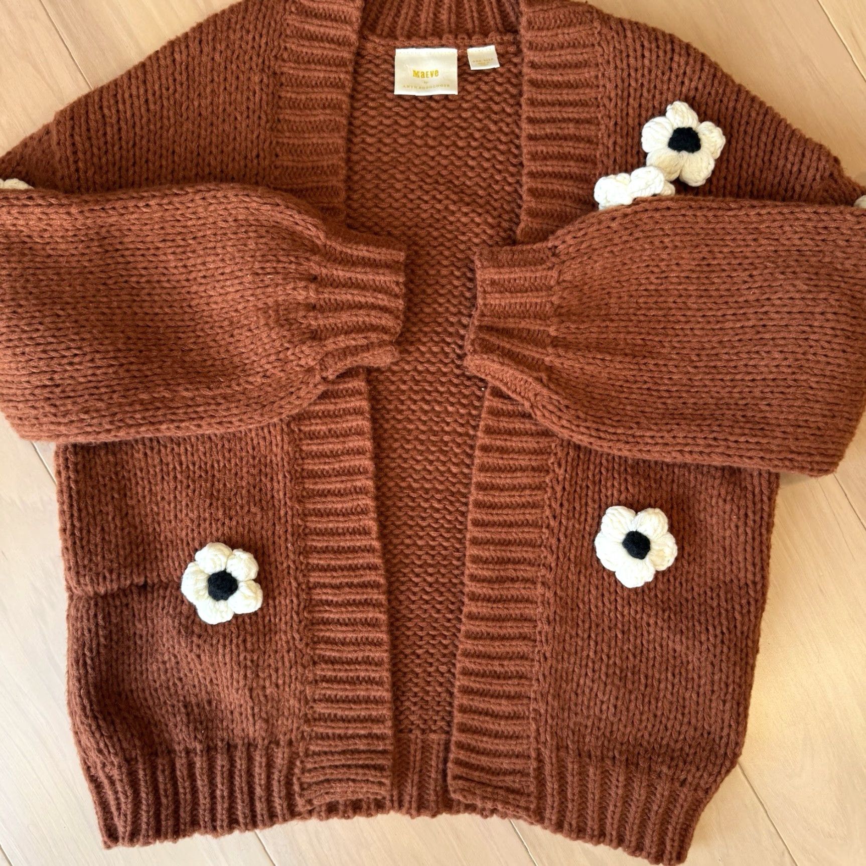 Anthropologie Maeve Anthropologie Chunky 3D Flower Sweater Women's OSFA Multicolor Glam Boho Cardigan Knit Long Sleeve Fall Winter Spring Casual Mens Womens Size M / US 6-8 / IT 42-44 - 5 Thumbnail