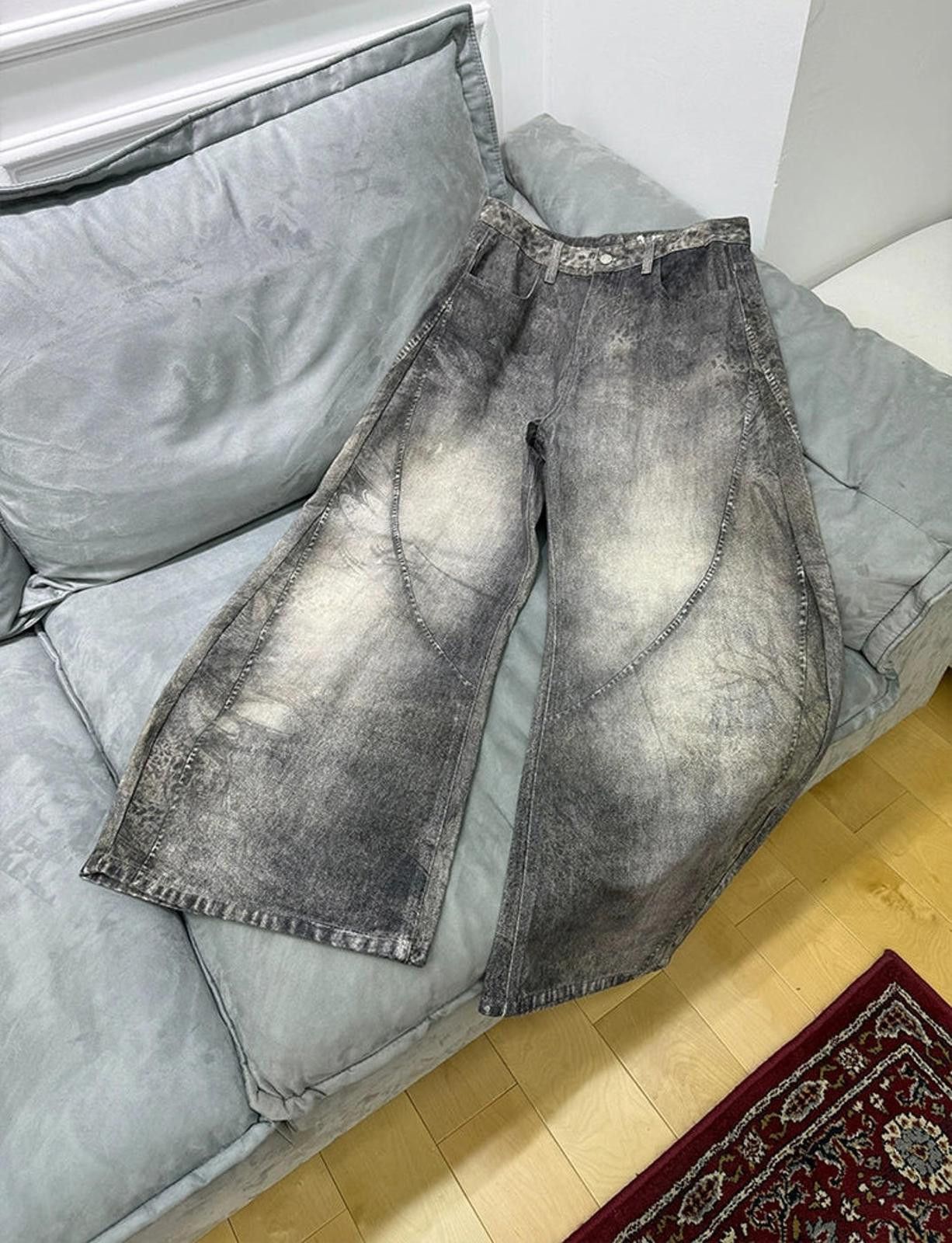 Vintage Grey Wide Leg Denim Jeans, 3D Printed Baggy Jeans Size US 30 / EU 46 - 4 Thumbnail