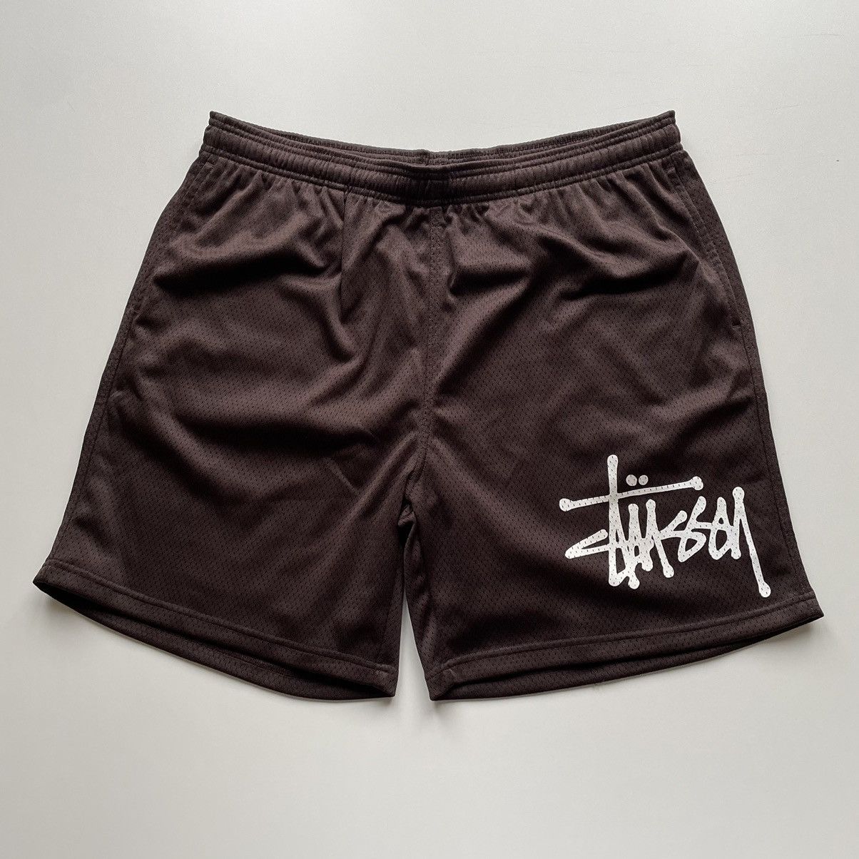 Pre-owned Stussy Vintage 2000s  Basic Logo Mesh Shorts Brown Xl