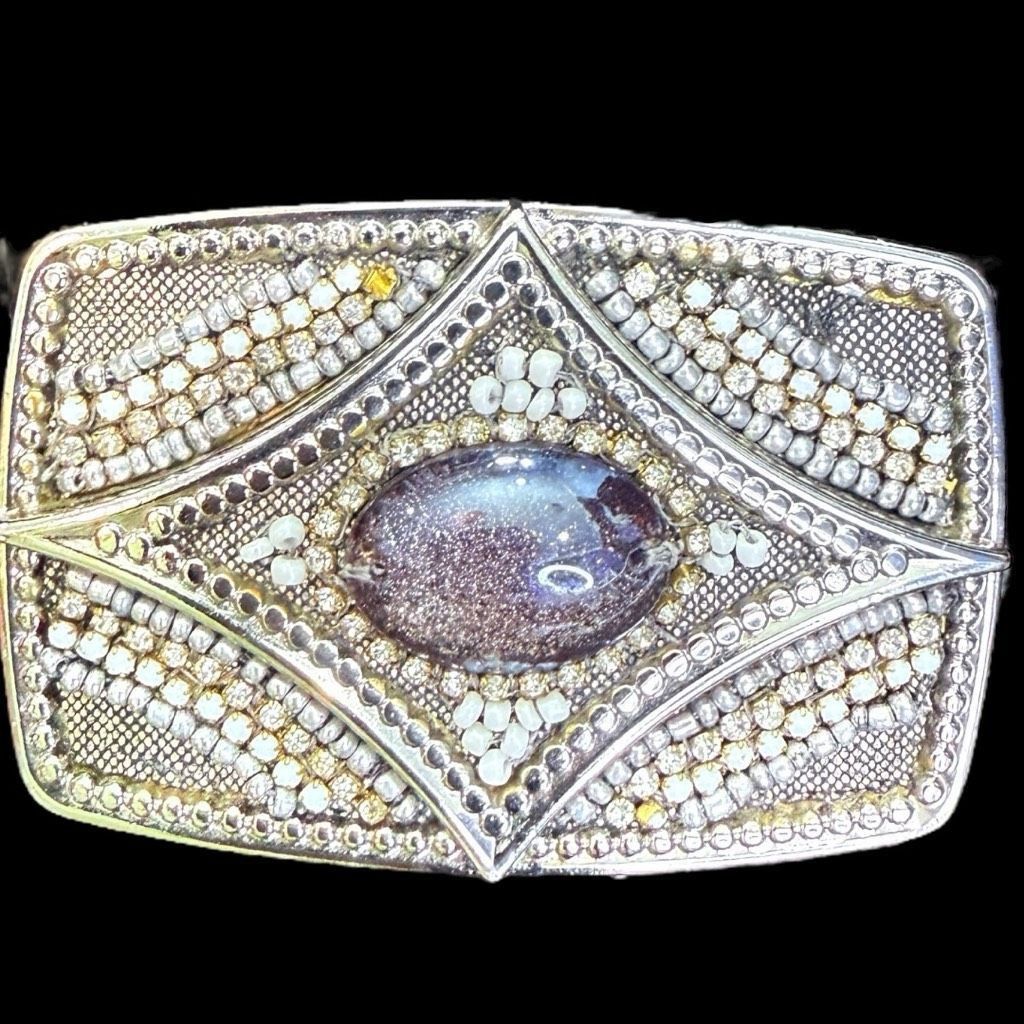 Chicos CHICO’S Metallic Gunmetal Silver Embellished Buckle Leather Size ONE SIZE - 2 Thumbnail