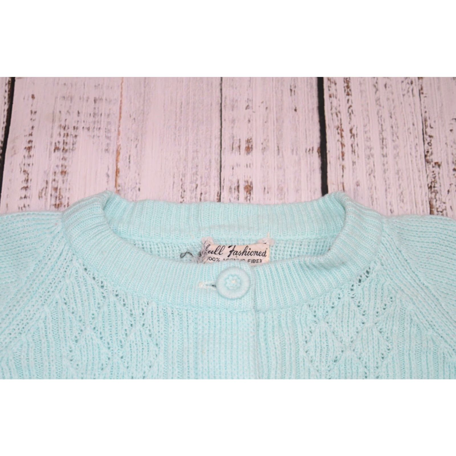Vintage VINTAGE Full Fashioned Cardigan 1960s Women’s L Seafoam Green Chunky-Knit Casual Menswear Size L / US 10 / IT 46 - 2 Thumbnail