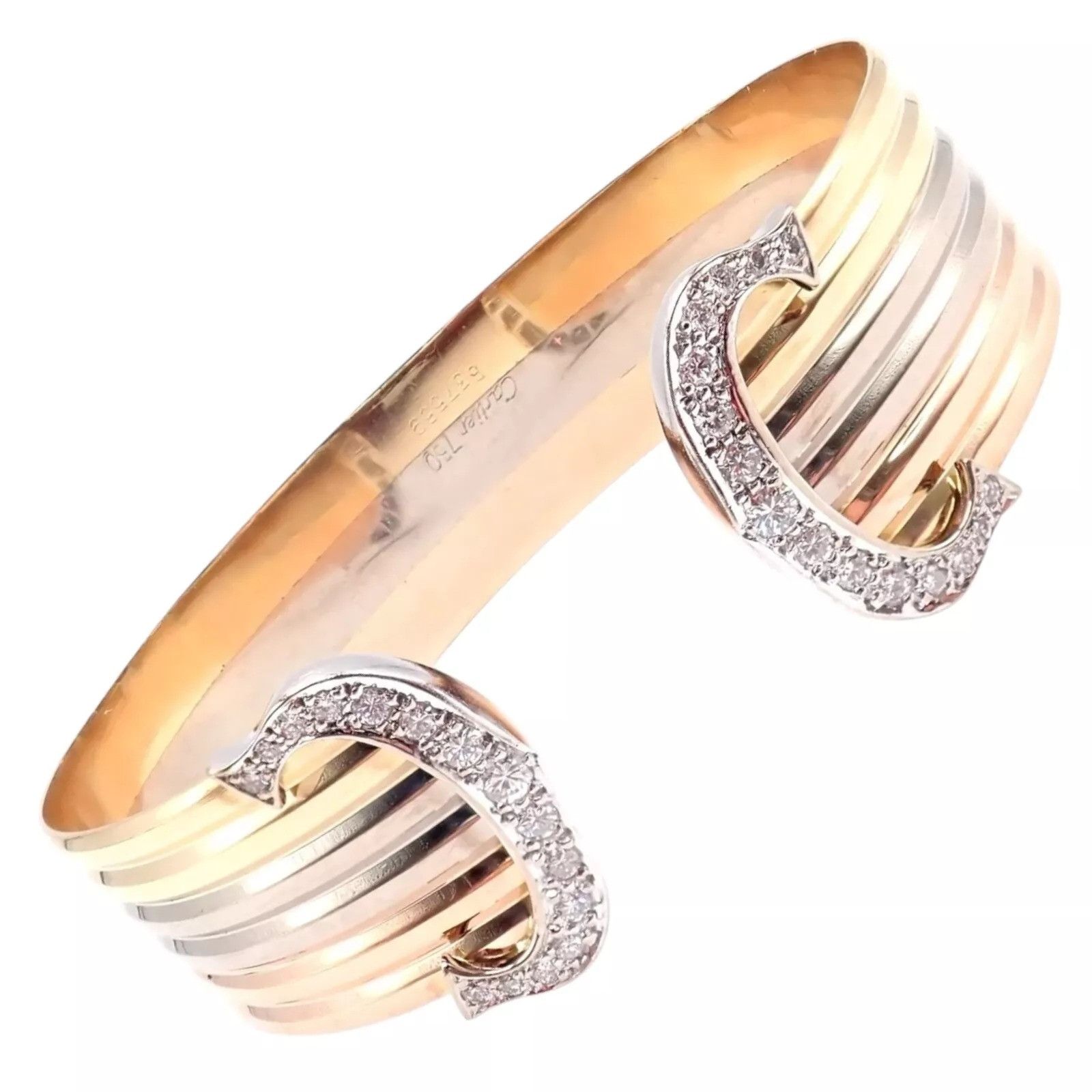Cartier Cartier 18k Tri-Color Gold C Wide Cuff Bangle Bracelet Size ONE SIZE - 1 Thumbnail