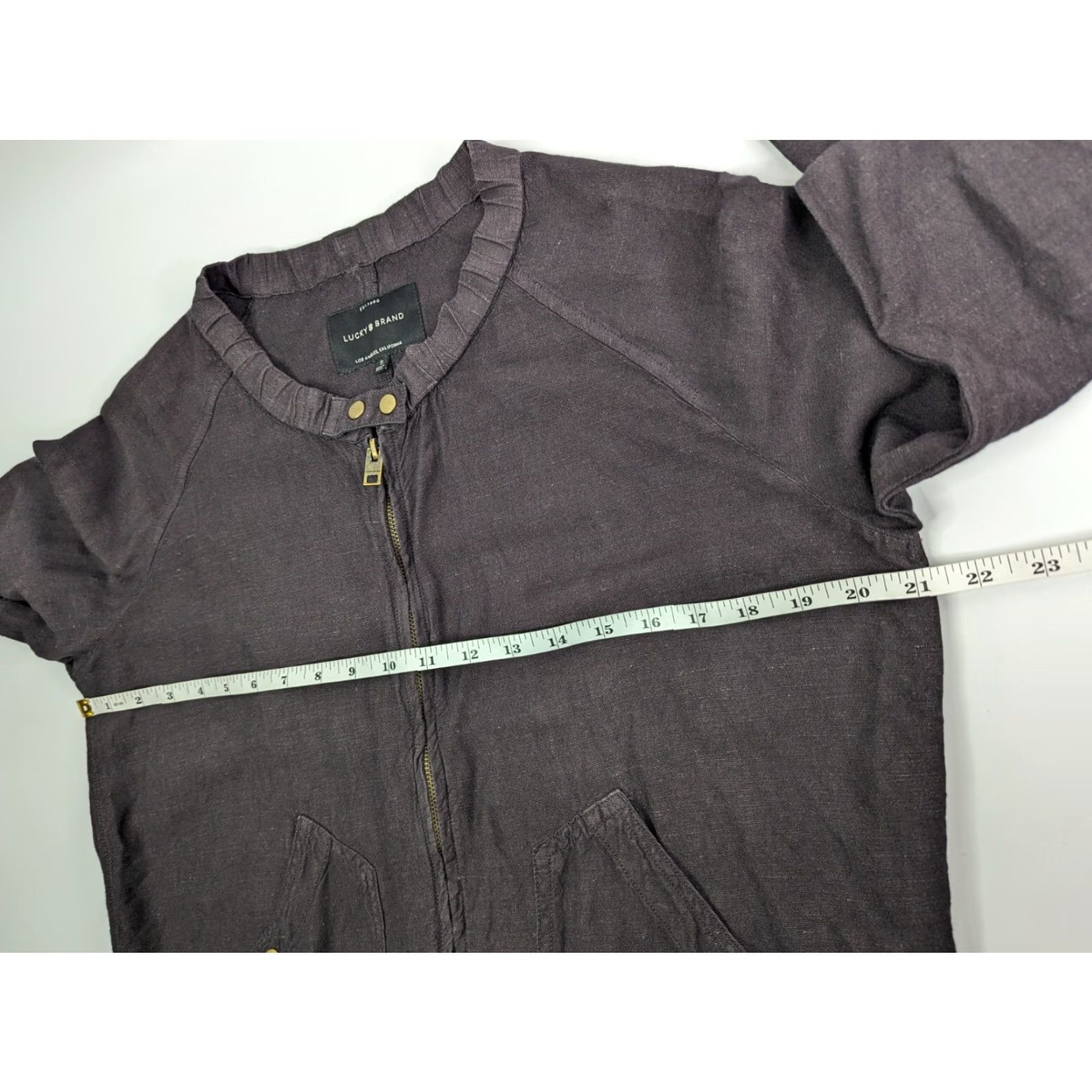 Lucky Brand Lucky Brand Women's Small Brown Full Zip Jacket Linen Blend Bomber Jacket Pockets Zipper Size S / US 4 / IT 40 - 5 Thumbnail