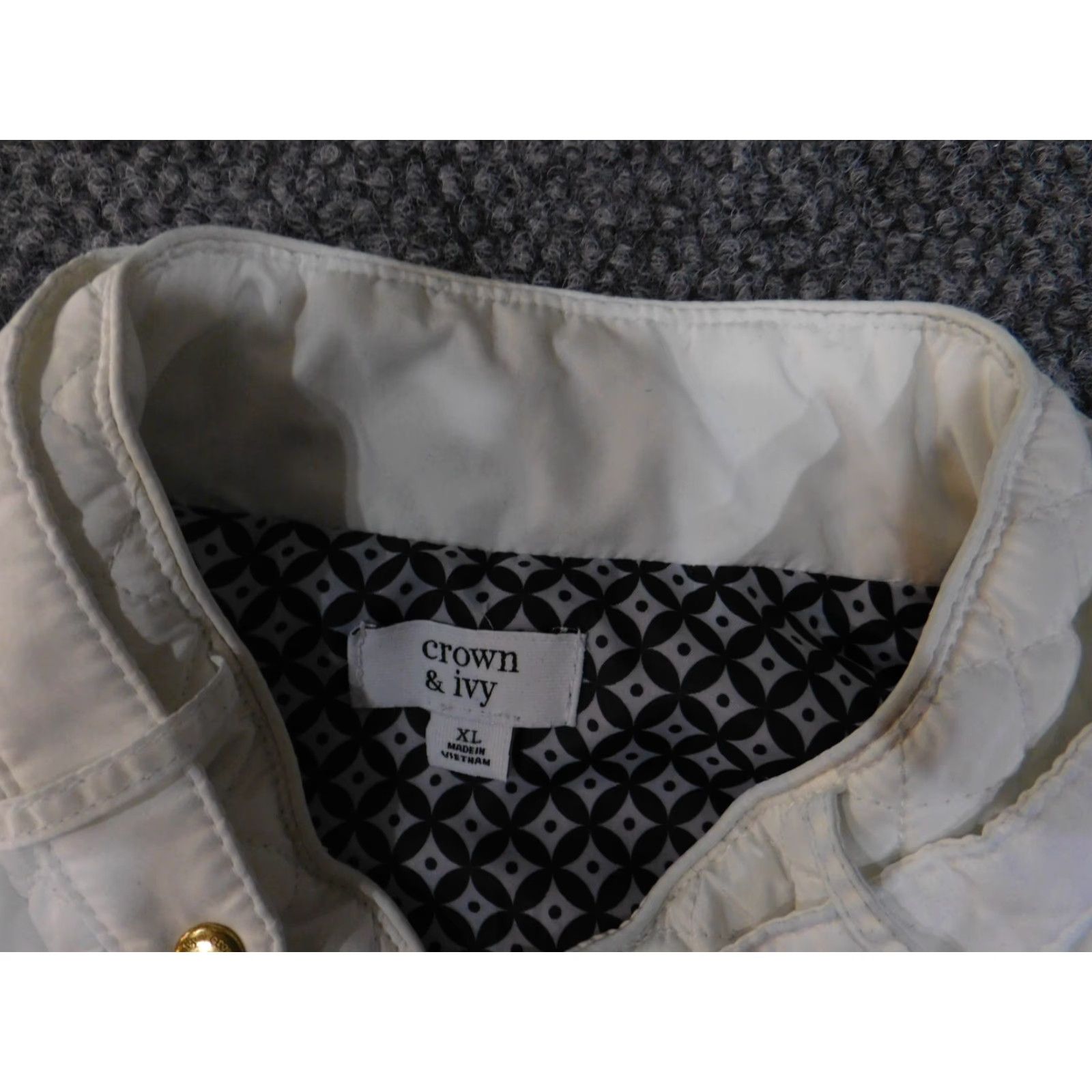 Vintage Crown & Ivy Vest White XL Quilted Zip Geometric Outdoor Womens Vest Medium-Length Fall/Spring Casual Womens Size XL / US 12-14 / IT 48-50 - 5 Thumbnail