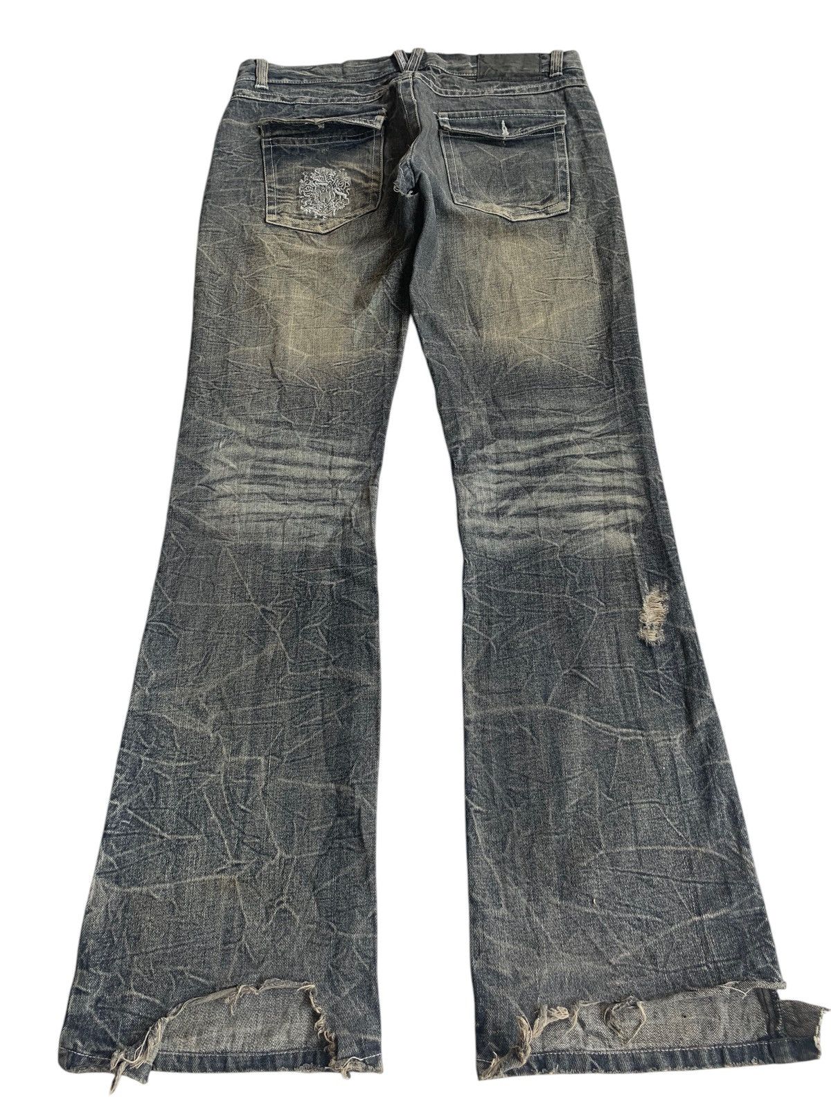 LOWBOX FLARE💥 LOMBOX RUSTY JAPANESE PUNK DISTRESSED DENIM☠️🎌 Size US 33 - 2 Thumbnail