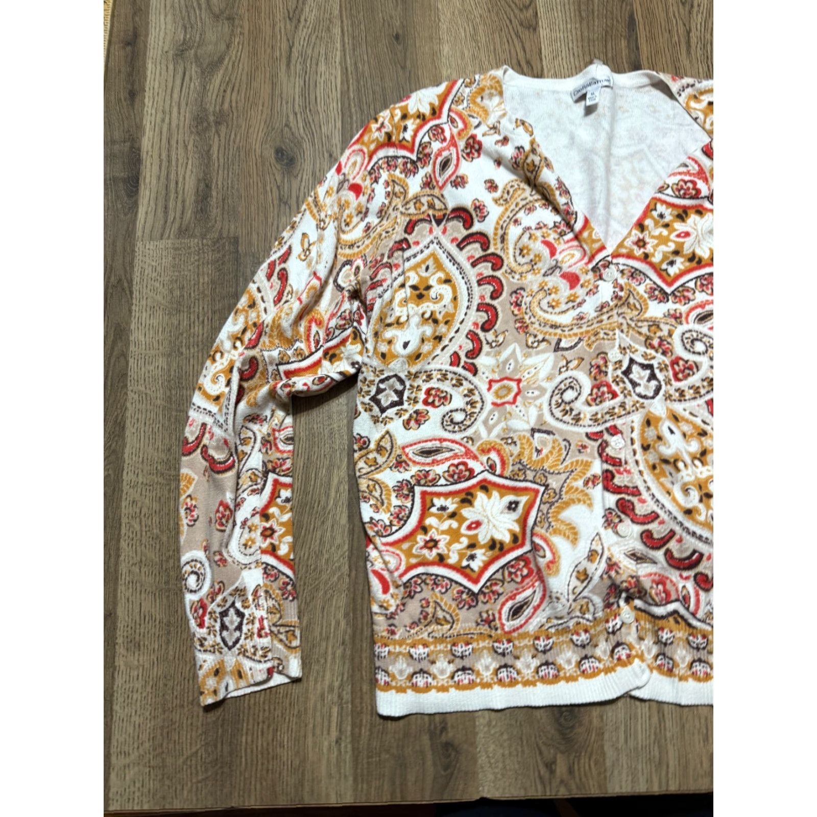 Croft & Barrow Croft & Barrow Sweater, Women's XL, Cardigan, Brown, Paisley, Button Up, Knit, Long Sleeve, Casual, Fall Winter Spring Summer, Regular, Beige? Size XL / US 12-14 / IT 48-50 - 3 Thumbnail