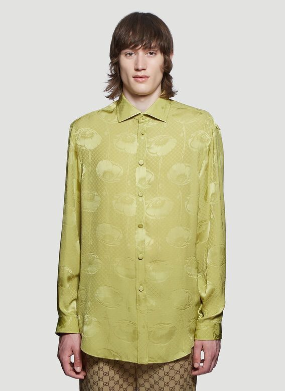 Gucci Silk Poppies Poppy Green Jacquard Shirt Size US M / EU 48-50 / 2 - 2 Thumbnail