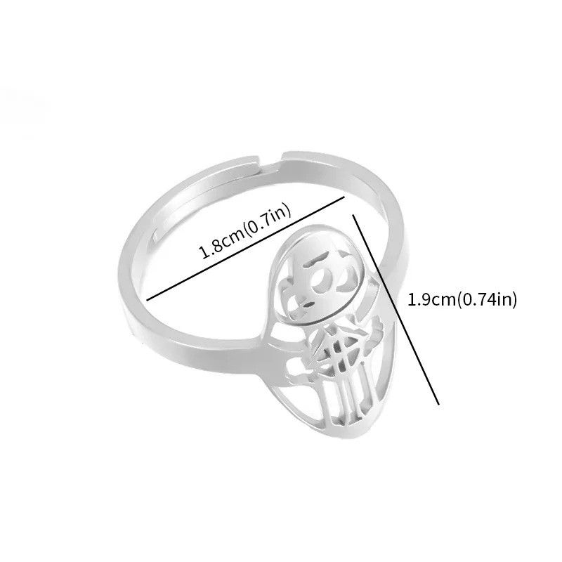 Vintage Hip-Hop Skull Stainless Steel Open Ring Size ONE SIZE - 2 Thumbnail