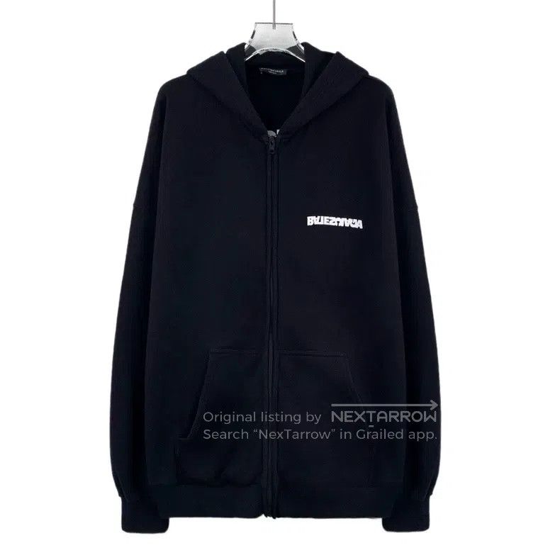 Balenciaga Balenciaga Black logo embroidered cotton hooded zipper lon Size US M / EU 48-50 / 2 - 1 Thumbnail