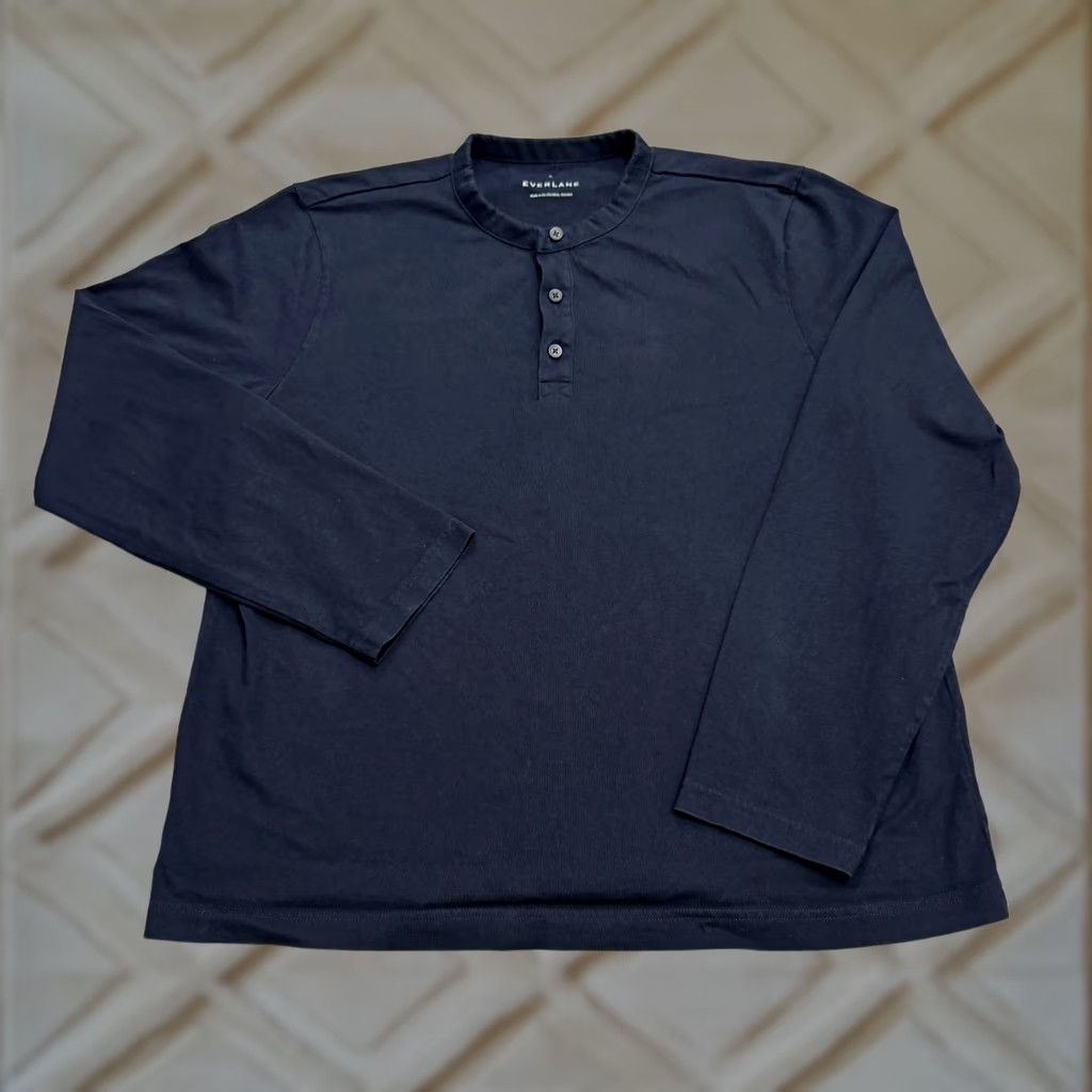 Everlane Everlane Navy Blue Heavyweight Cotton Long Sleeve Henley Shirt Mens XL Size US XL / EU 56 / 4 - 1 Thumbnail