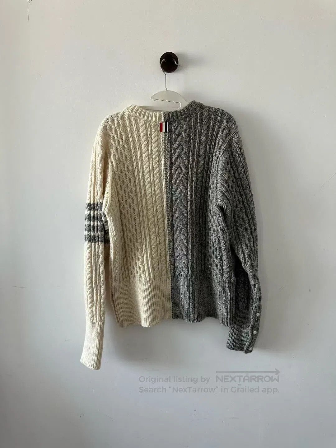Thom Browne Thom Browne Grey and White Color-Block Wool Sweater| Size US XL / EU 56 / 4 - 2 Thumbnail
