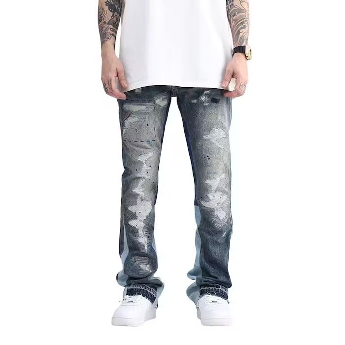 image of Paint Splatter Stacked Denim Jeans in Blue, Men's (Size 30)