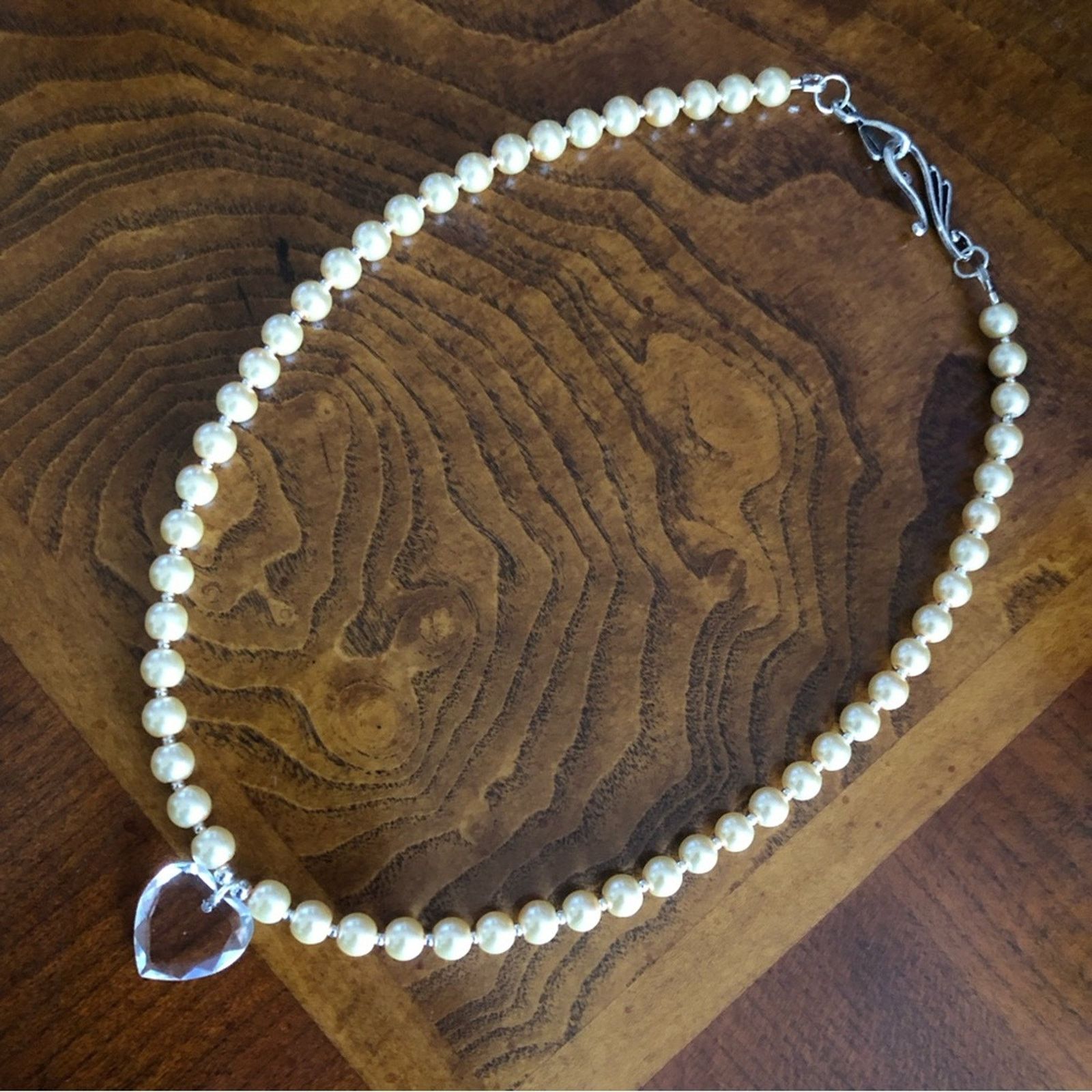 Handmade Handcrafted repurpose faceted heart crystal Pearl necklace Size ONE SIZE - 9 Thumbnail