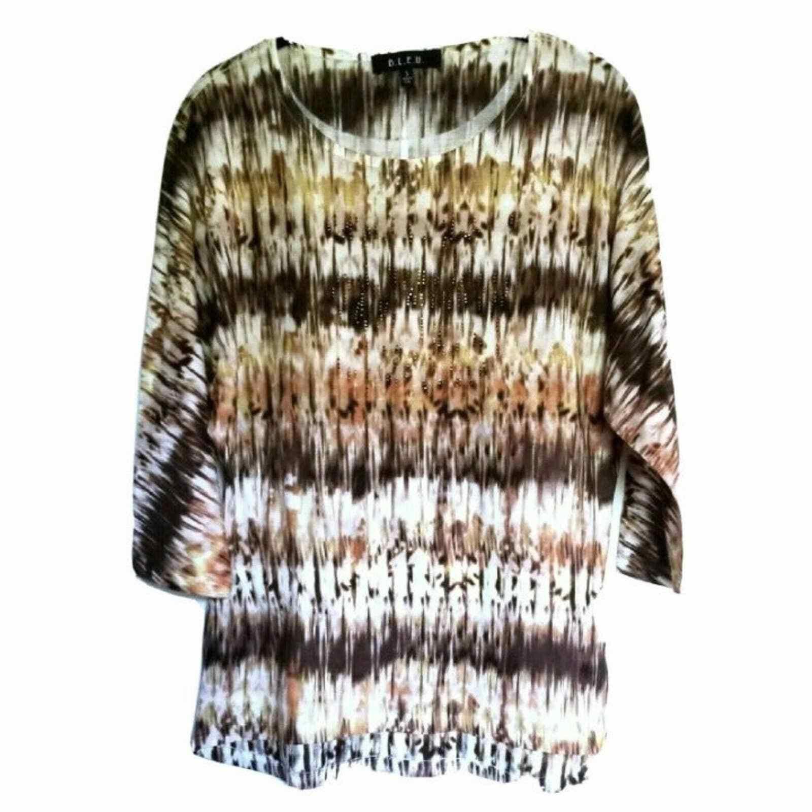 Le Grande Bleu (L.G.B.) B.L.E.U. Small S Brown Beige Rhinestone Print Blouse Shirt Size S / US 4 / IT 40 - 1 Thumbnail