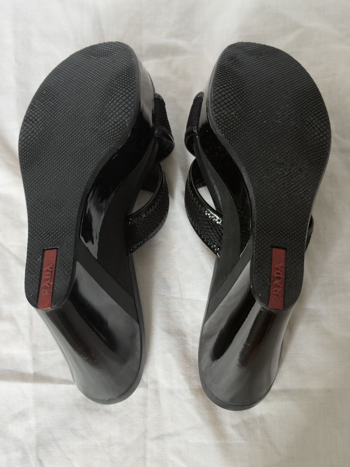 Prada Prada Black Leather Straps Wedges Sandals Size US 8.5 / IT 38.5 - 10 Thumbnail